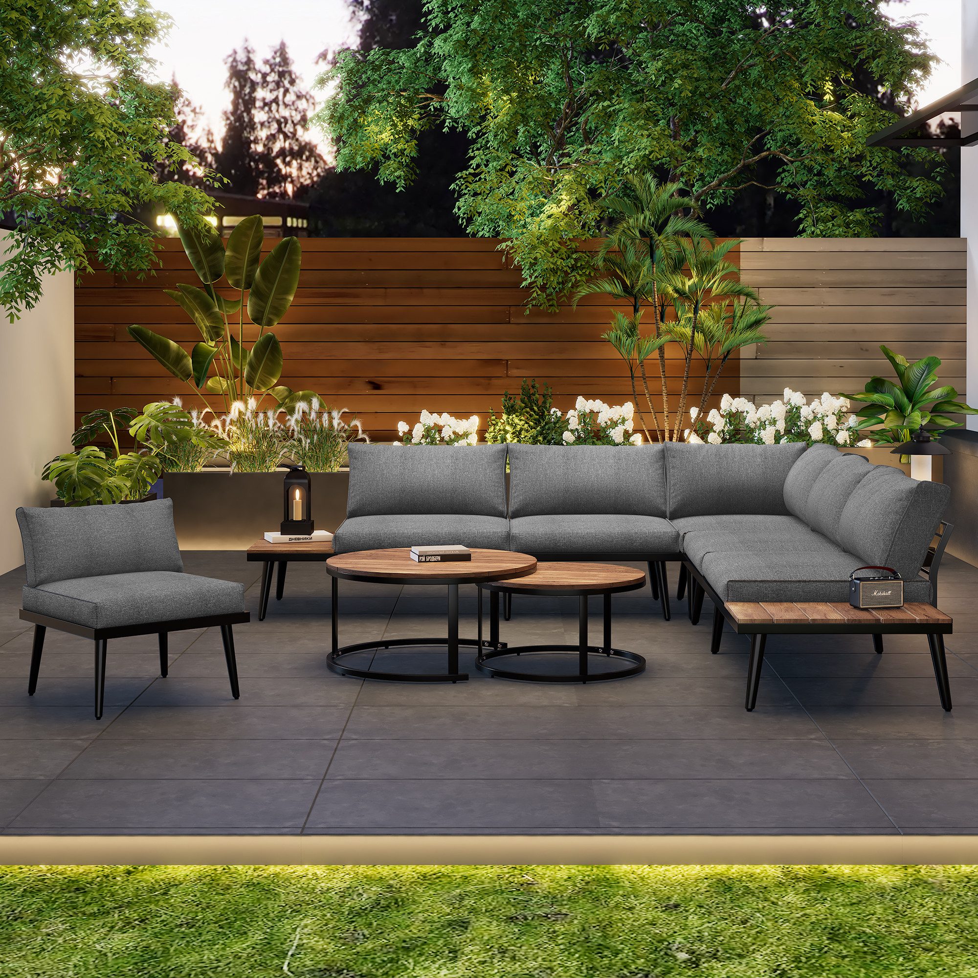IDEASY Gartenlounge-Set für 5-6 Personen, verzinkter Eisenrahmen, Outdoor-Möbelgruppe, (6-tlg inkl. 2x2er-Sofa, 2xSessel, 2xBeistelltisch), für Terrasse/Balkon, Indoor-Outdoor geeignet