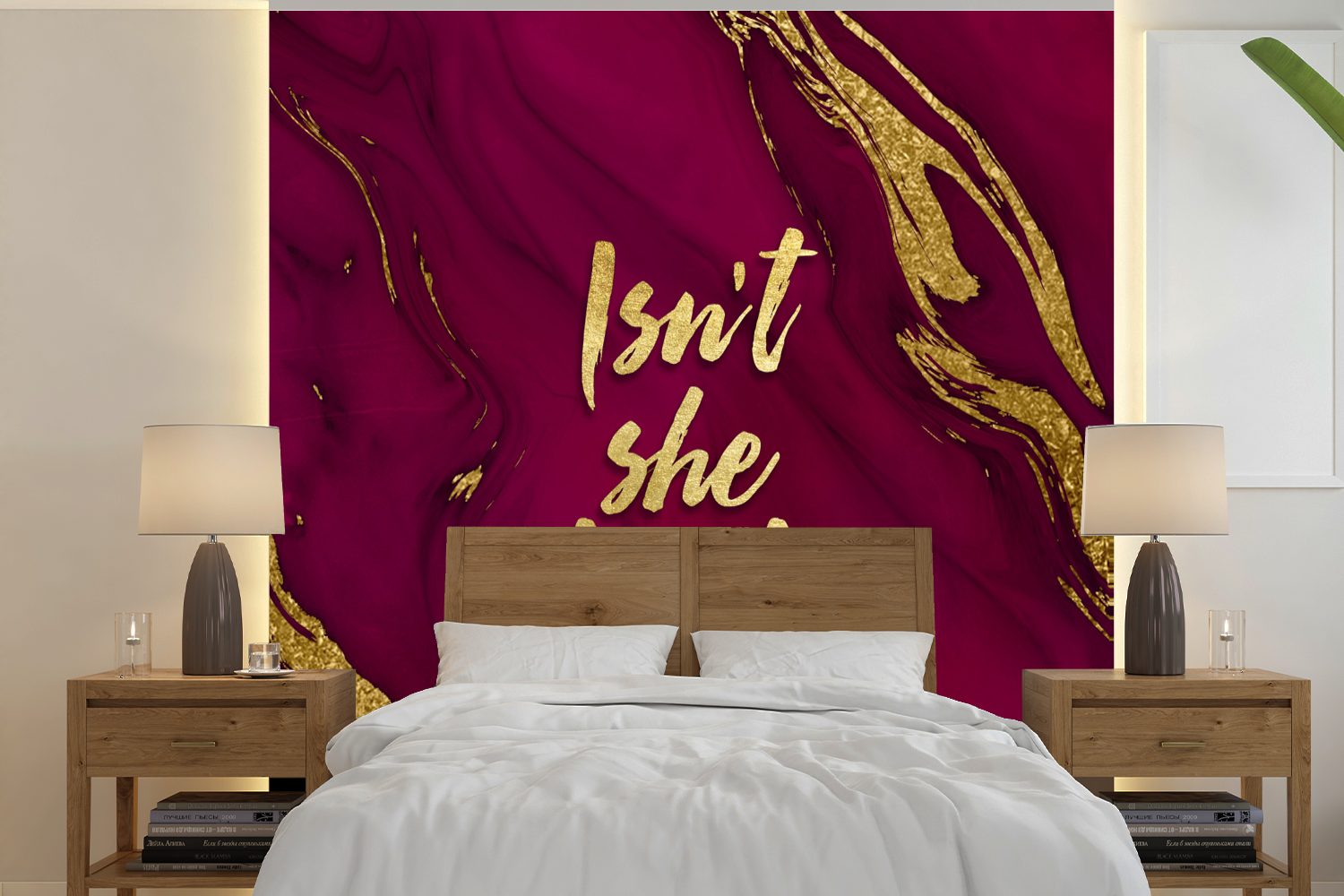MuchoWow Fototapete Wunderschön - Gold Wandtapete Tapete Rosa für Schlafzimmer, (5 Vinyl Wohnzimmer Matt, St), - Marmor, - bedruckt, oder