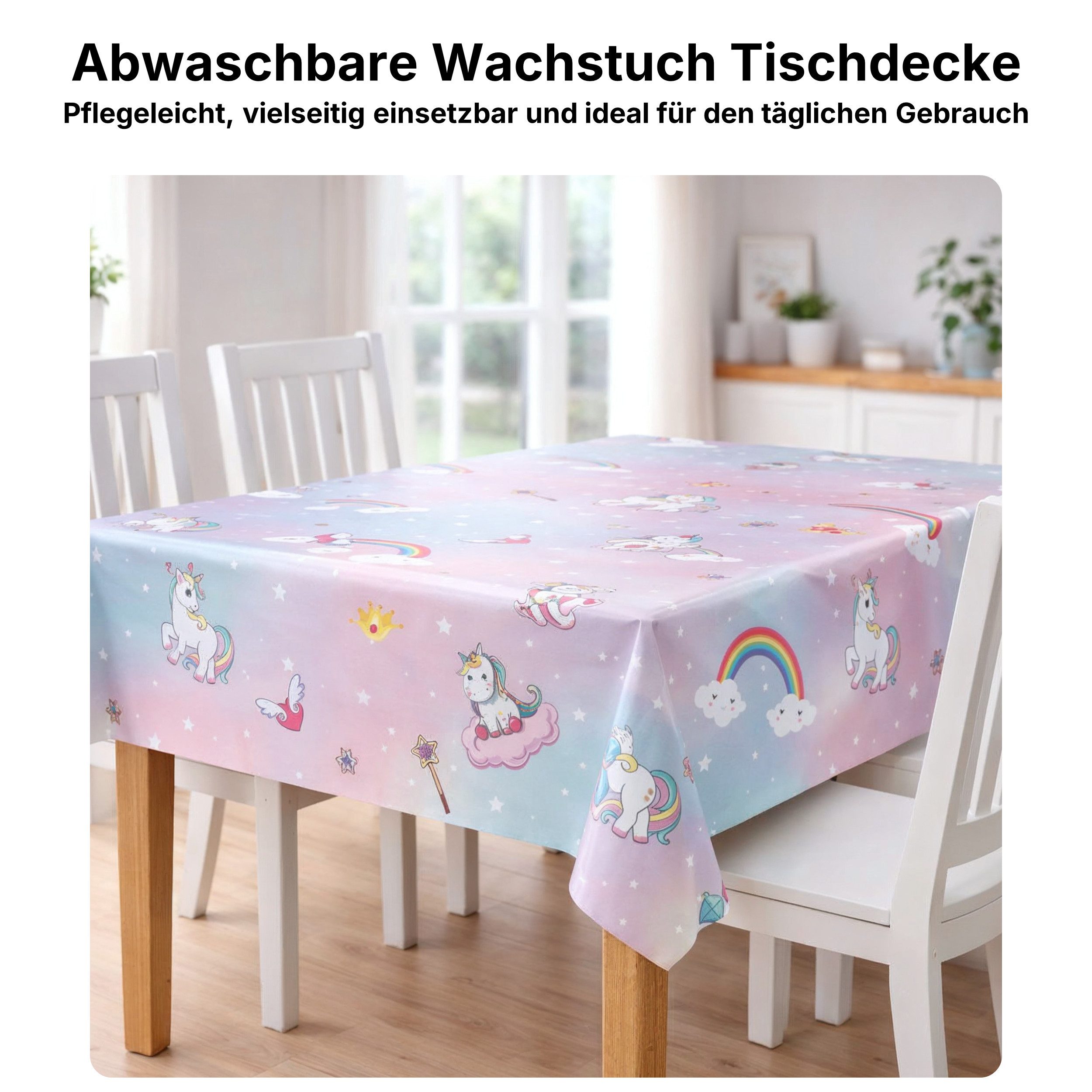 Melody Gartentischdecke Wachstuch Tischdecke Gartentischdecke Einhorn Kindermotiv abwaschbar, fleckenabweisend, abwischbar, wasserfest, fleckschutz