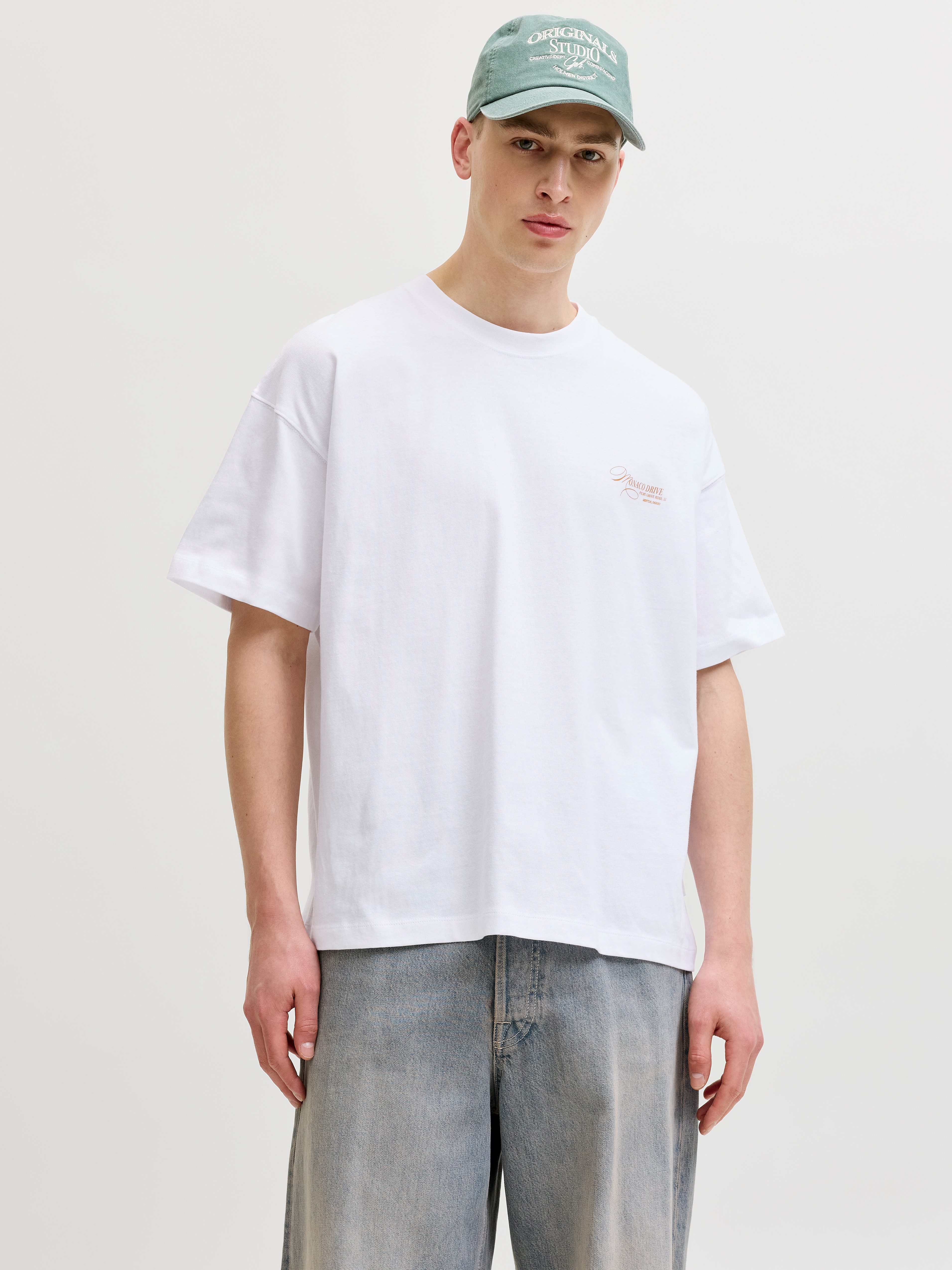 Jack & Jones Kurzarmshirt JORSANREMO BACK TEE SS CREW NECK LN Baumwolle