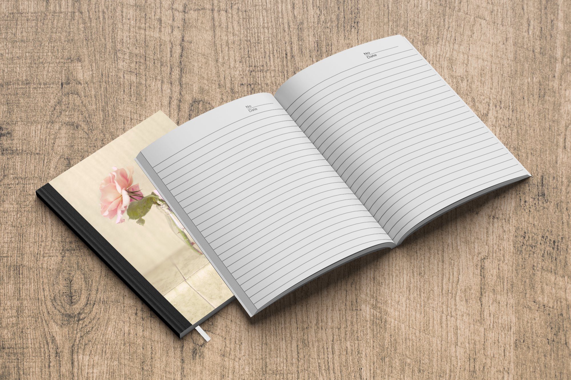 Rosen als Seiten, Notizbuch Zwei rosa A5, Merkzettel, Glasflasche, Journal, in Notizheft, 98 einer Haushaltsbuch Dekoration MuchoWow Tagebuch,