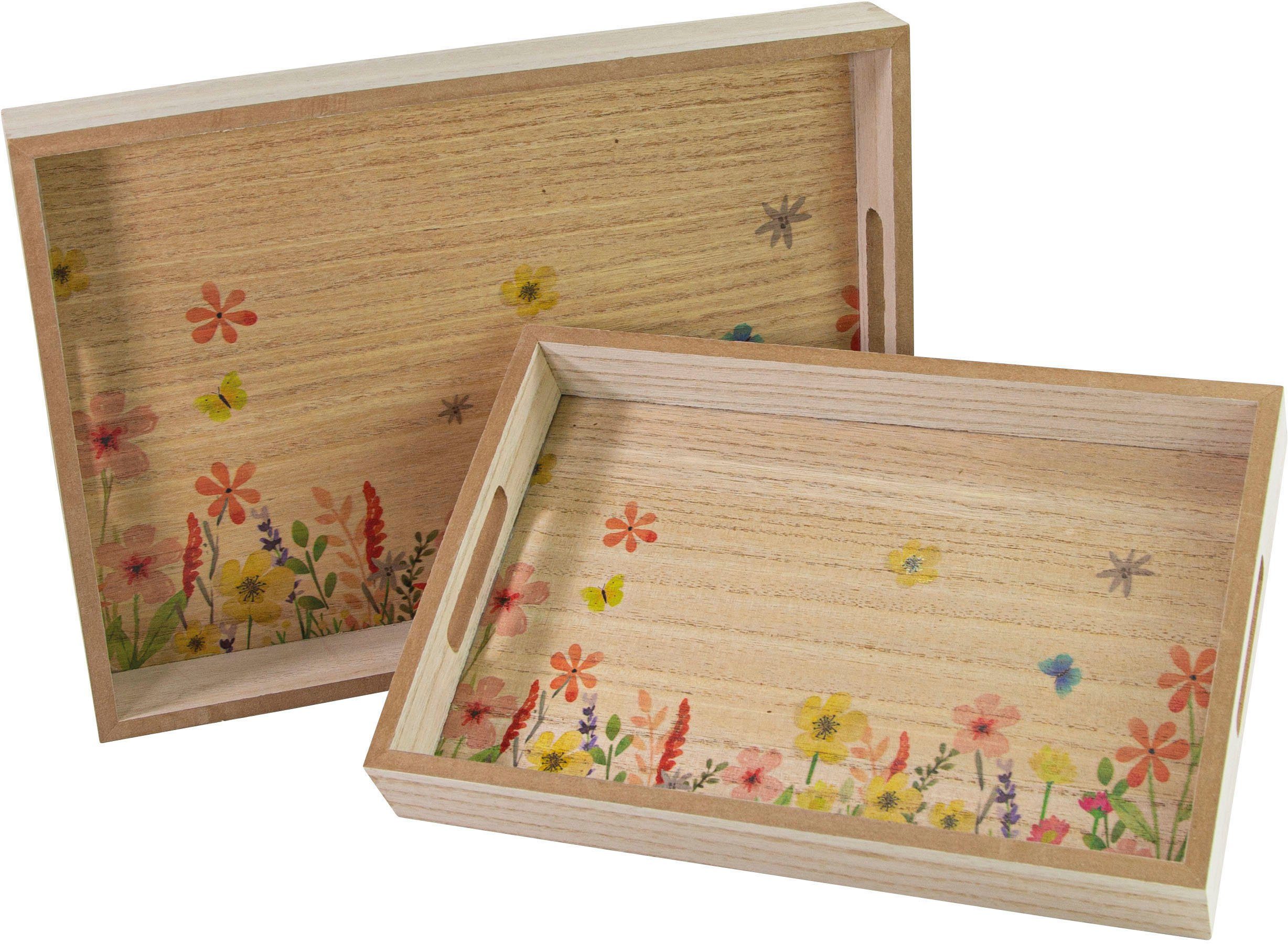 RIFFELMACHER & Holz, WEINBERGER Blumendekor Tablett Frühling, (Set, 2-tlg), mit