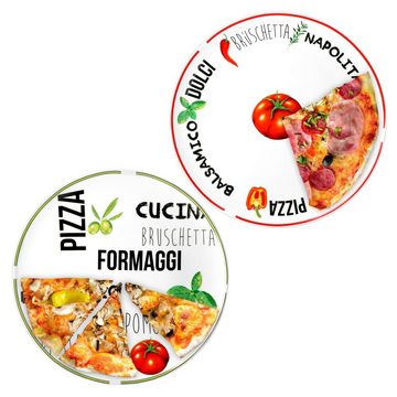 MamboCat Pizzateller 2er Set Pizzateller Tomate Weiß mit Dekor Ø 31cm - 1x Grün & 1x Rot