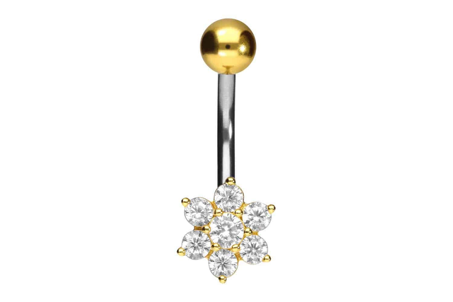 Bauchnabelpiercing Titan Bananabell mit 925er Silber-Design KRISTALLBLUME
