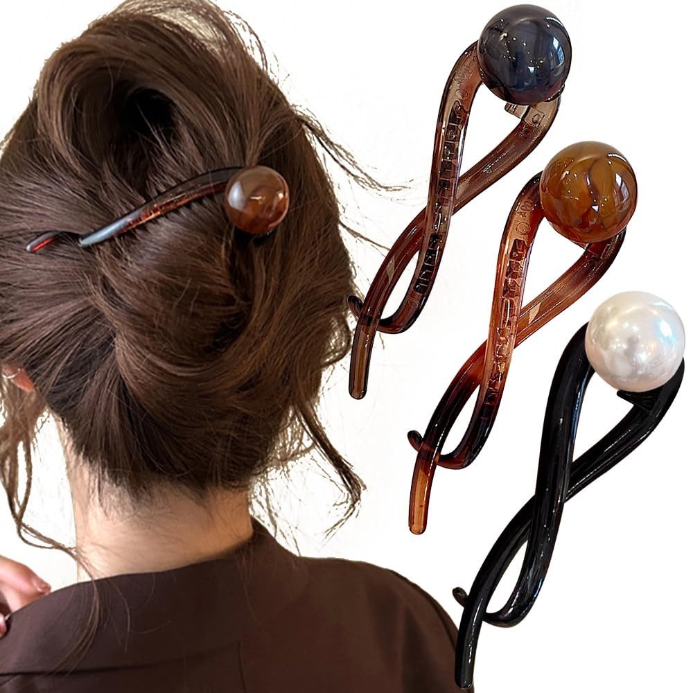 Haarspange Haarnadel mit französischer Drehung, Perlen Haarnadel, rutschfest 6pcs