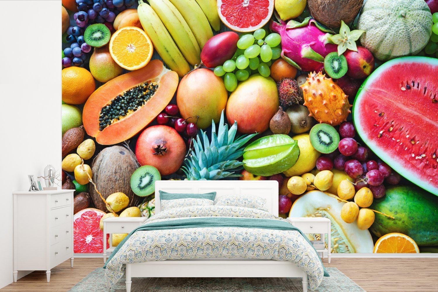 - Obst MuchoWow Fototapete für bedruckt, Wallpaper Vinyl Ananas (6 St), Kinderzimmer, Schlafzimmer, Tropisch, - Tapete Wohnzimmer, Matt,