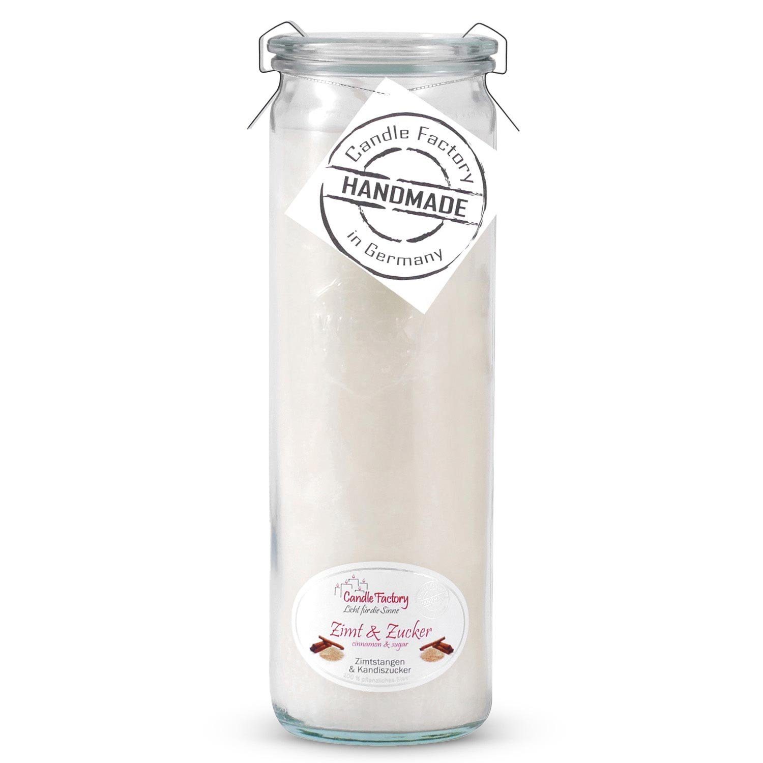 Landshop24 Duftkerze Candle-Factory Duftkerze aus Stearin im Weckglas Big Jumbo (Duft "Zimt & Zucker), brennt bis zu 100h