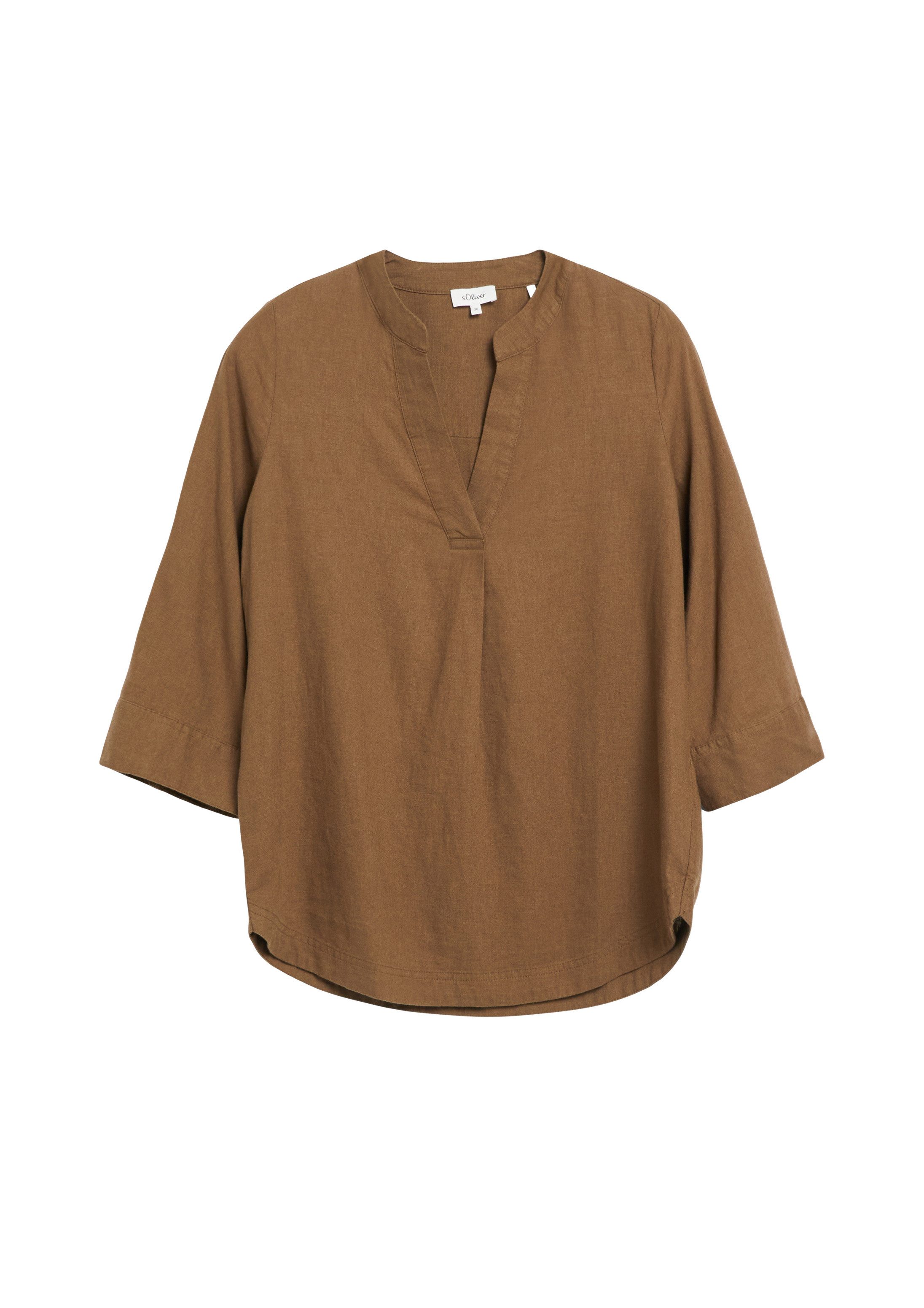 s.Oliver Kurzarmbluse Bluse Leinenmix-Bluse mit Turn-up
