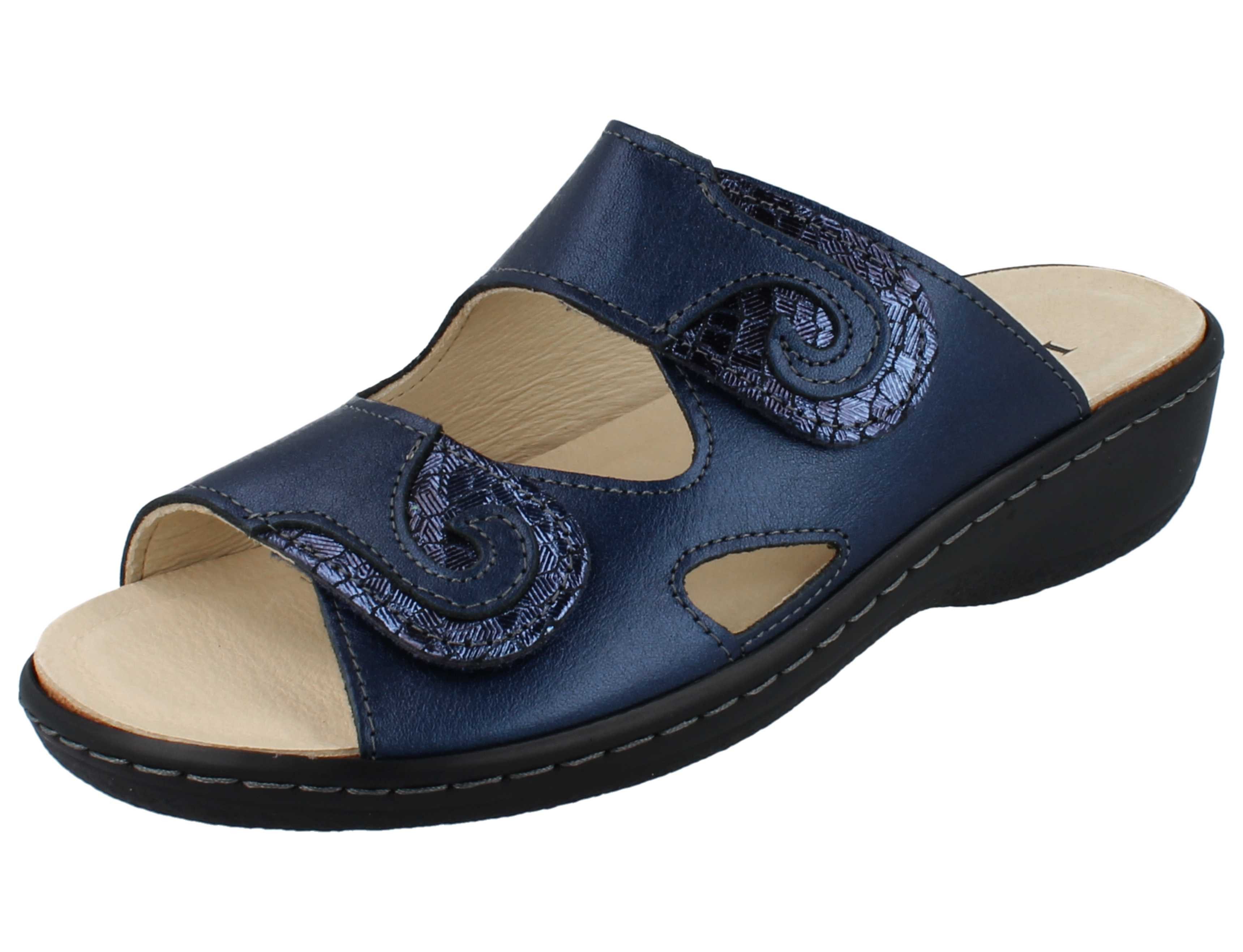 Longo LONGO Damen Pantolette blau marine Nubukleder - Größe: 40 Pantolette Wechselfußbett