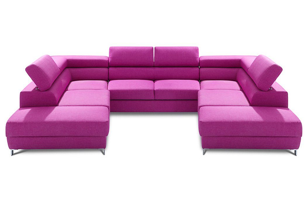Ecksofa JVmoebel Ecksofa, U-Form Sofa Bettfunktion Design Stoff Couch Rosa Wohnlandschaft