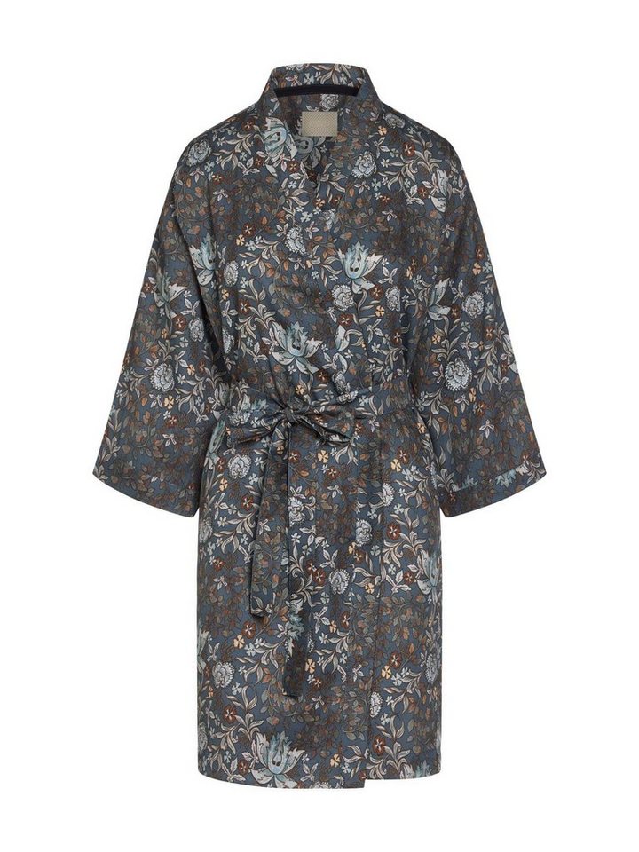Essenza Kimono Sarai Ophelia, Kurzform, Baumwolle, Kimono-Kragen, Gürtel,  mit Blumenprint, Unser rothaariges Model ist 180 cm groß und trägt Größe