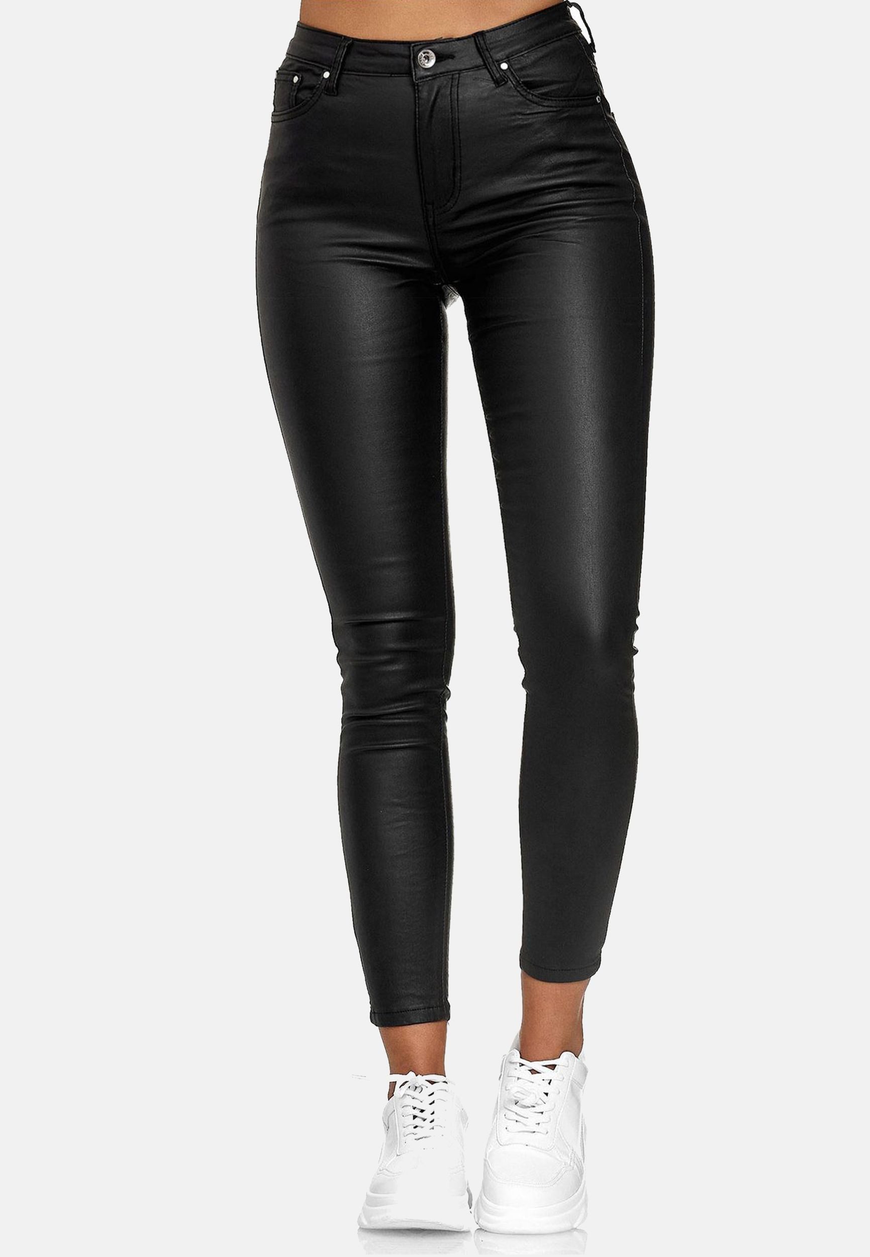 NEWPLAY Lederimitathose Leder Optik Skinny Coated Denim Pants (1-tlg)