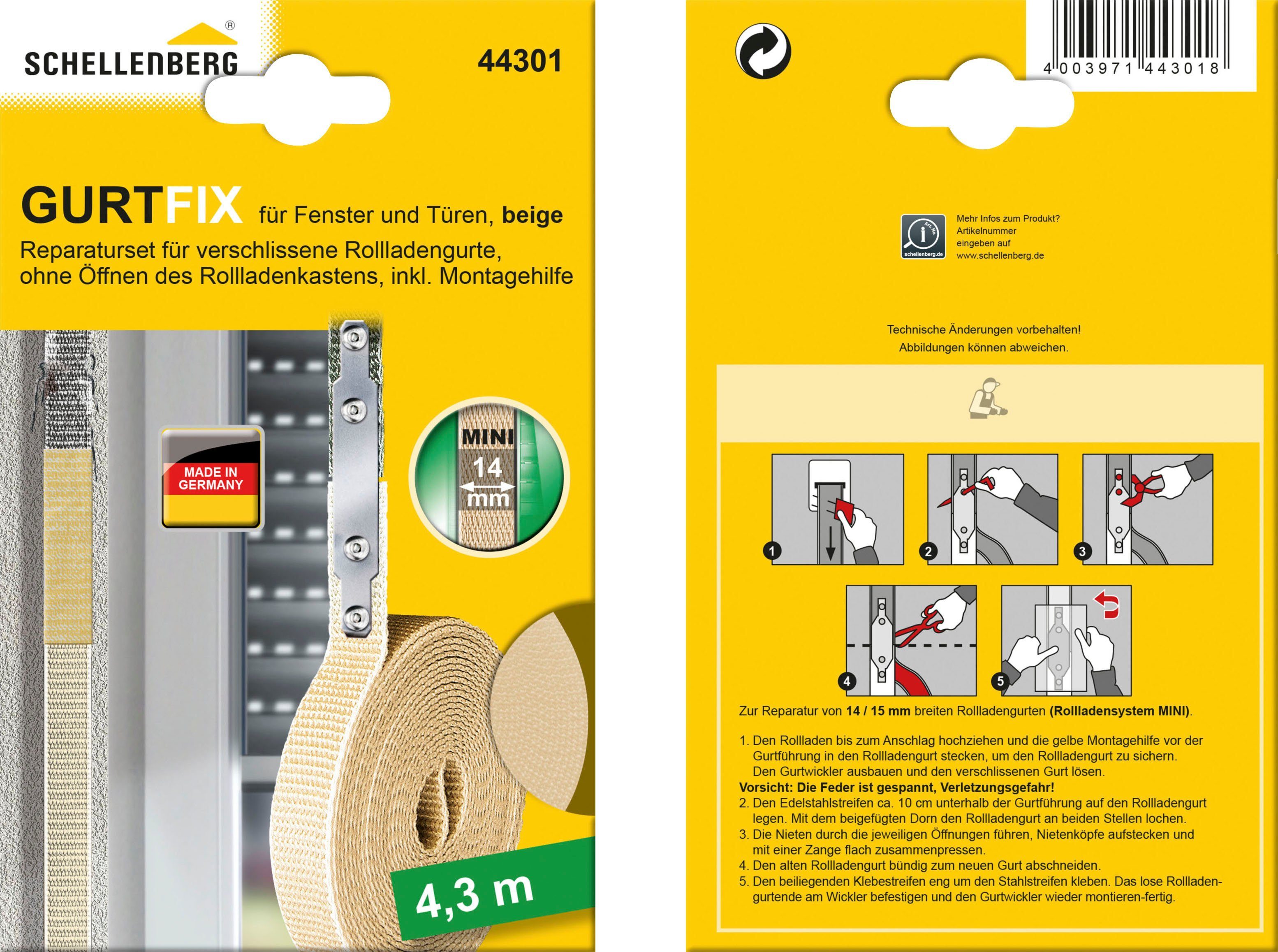SCHELLENBERG Reparatur-Set Rollladen Gurtfix für das Rollladensystem Mini, Set, 1-St., für alte Gurtbänder in unterschiedlichen Farben, 14 mm x 4,3 m