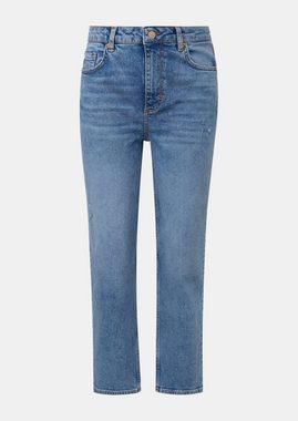 comma casual identity 5-Pocket-Jeans Slim: Mom Jeans mit Waschung Destroyes, Kontrastnähte, Leder-Patch, Waschung