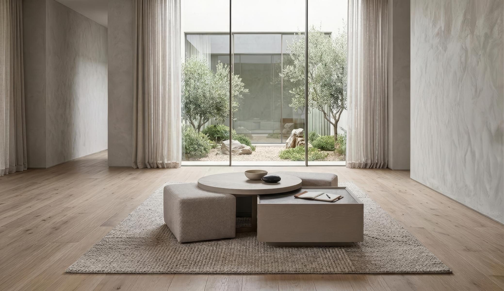 JVmoebel Couchtisch Couchtisch Set Hocker Modern Beige Edel Luxus Design Wohnzimmer Tisch, Made in Europa