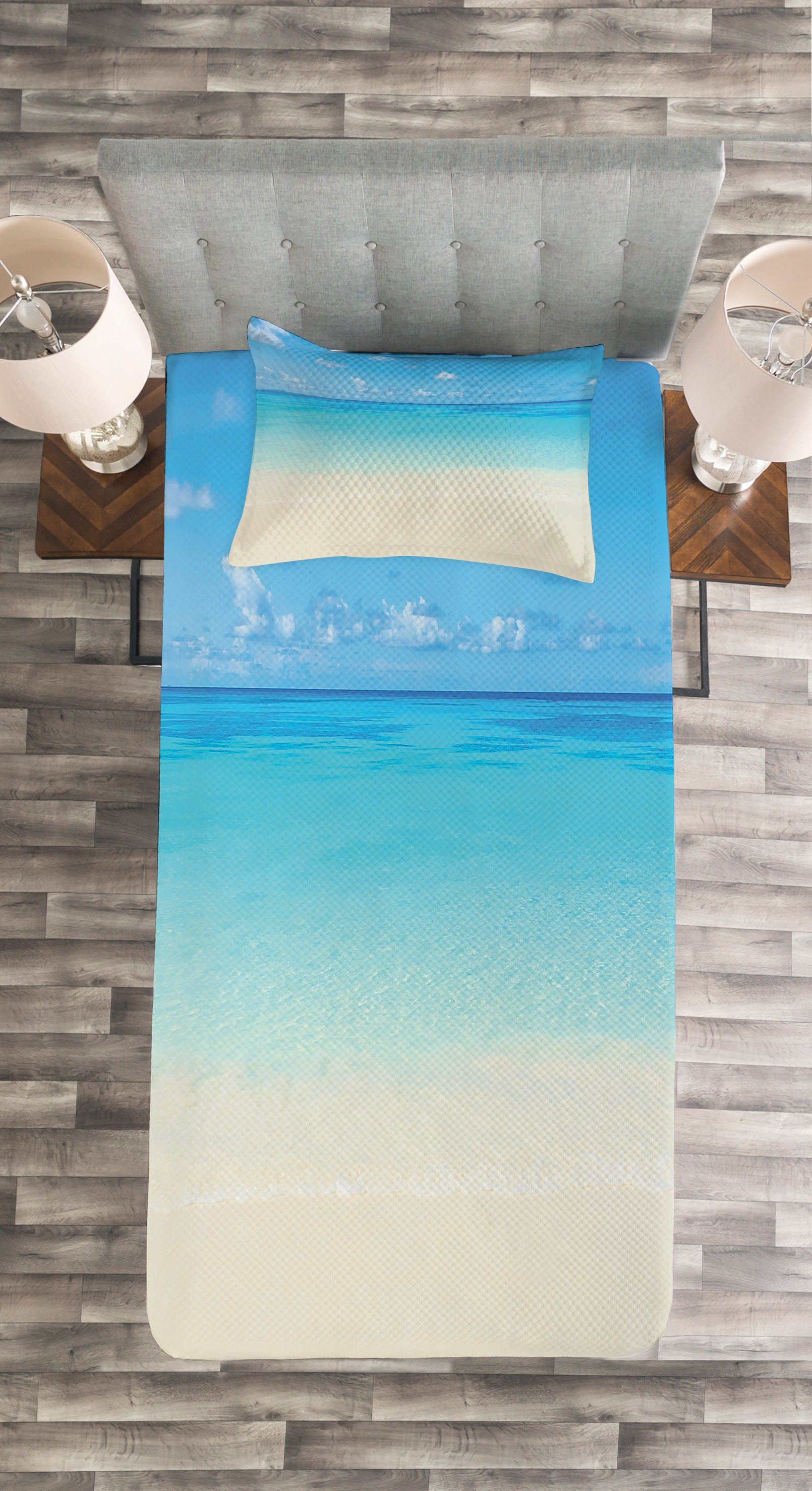 Sea Kissenbezügen Waschbar, mit Carribean Tagesdecke Set Beach Tropisch Abakuhaus,