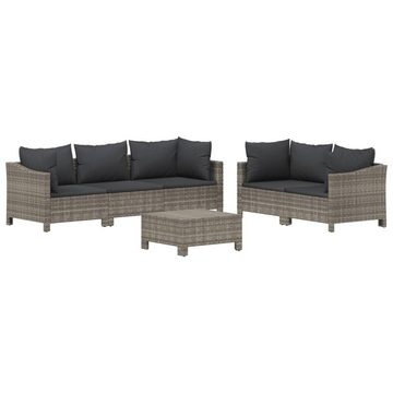 vidaXL Garten-Essgruppe 6-tlg Garten-Lounge-Set mit Kissen Grau Polyrattan