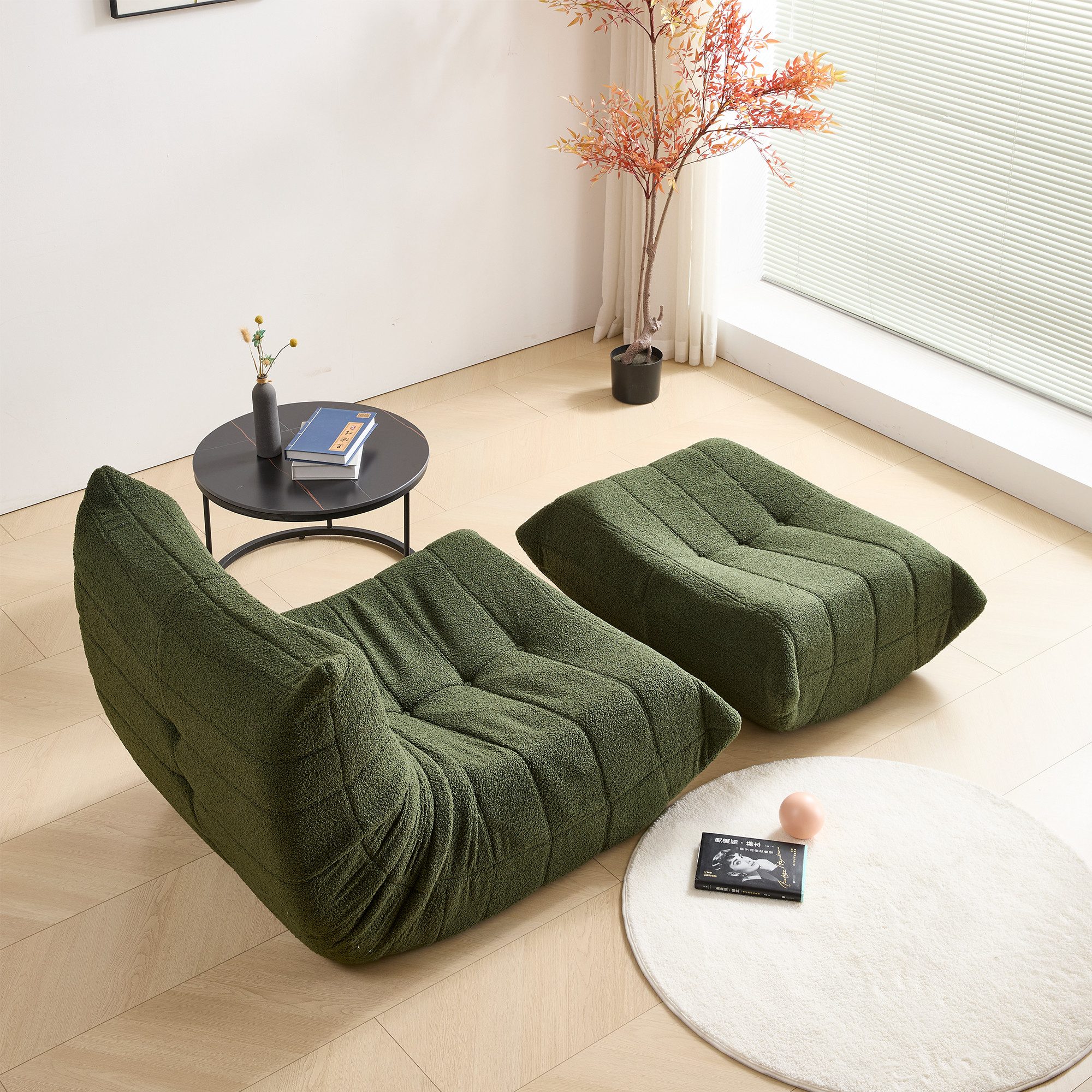 HAUSS SPOLE Sitzsack Lazy Sofa mit Fußhocker, Wohnzimmer Teddysamt, modernes Design Grün (Teddyfleece+Schaumstoff mit hoher Dichte, 2 St., Produkt als komprimierte Verpackung), Relaxsessel Polstermöbel