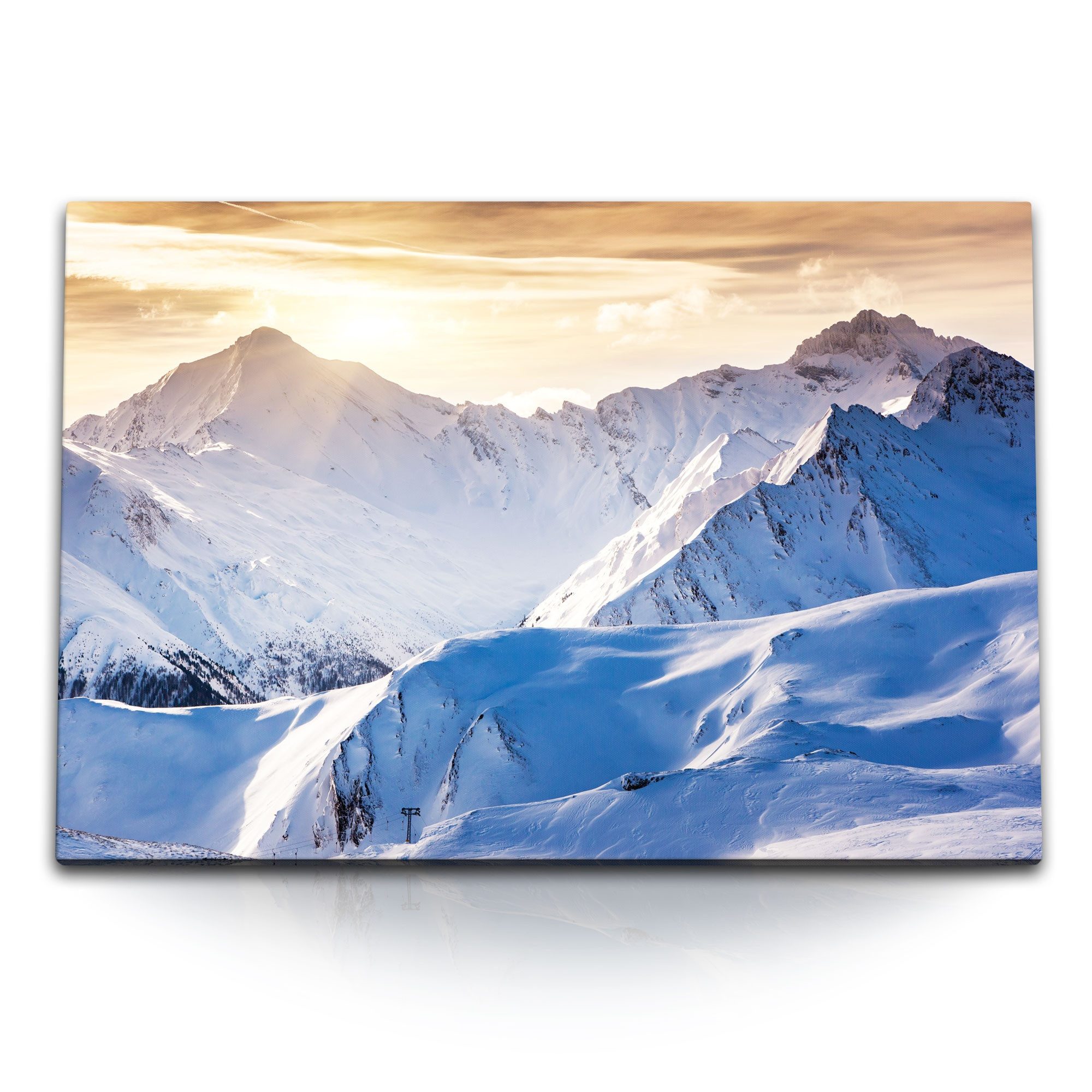 Leinwandbild 120x80cm Wandbild auf Leinwand Berge Alpen Schneeberge Schnee Sonnenun