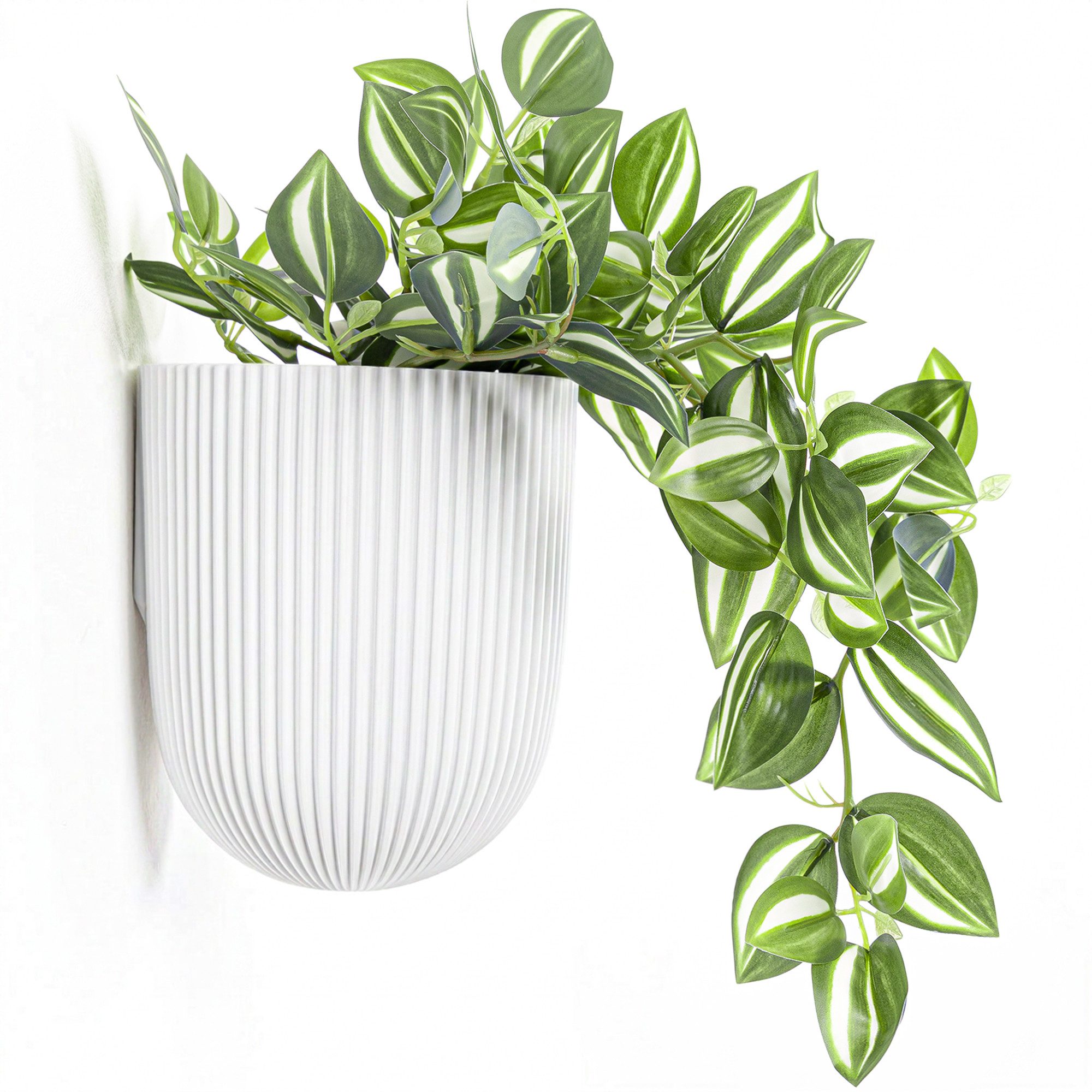 KONZEPT Blumentopf mit dezenter Wandbefestigung Ø 14,6 cm, Hängetopf 2,1 L, Matte, geriffelte Oberfläche, Volumen: 2,1 L
