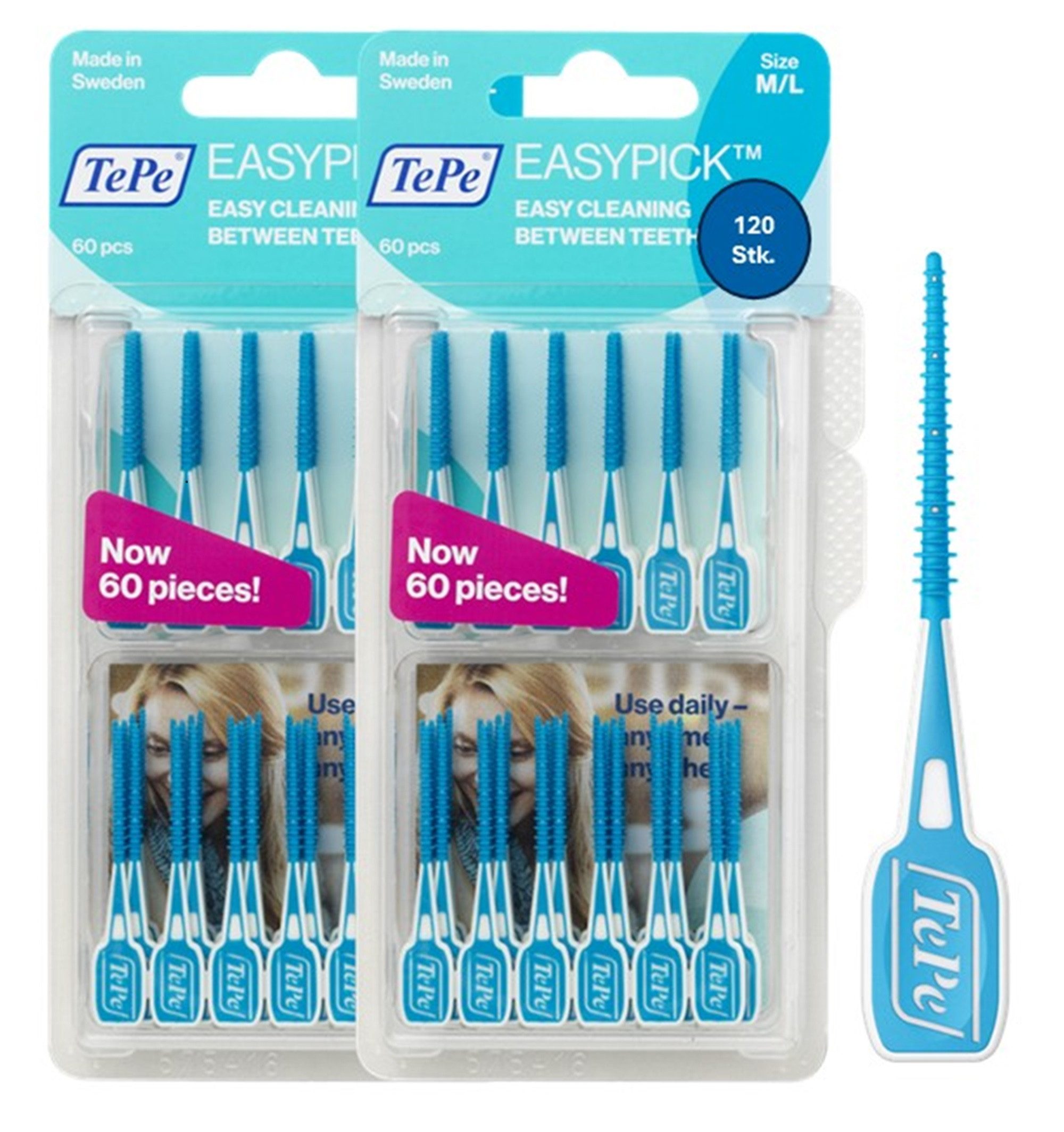 TePe Interdentalbürsten EasyPick Dental Stick, 120 Stück (Doppelpack 2x 60 Stück)