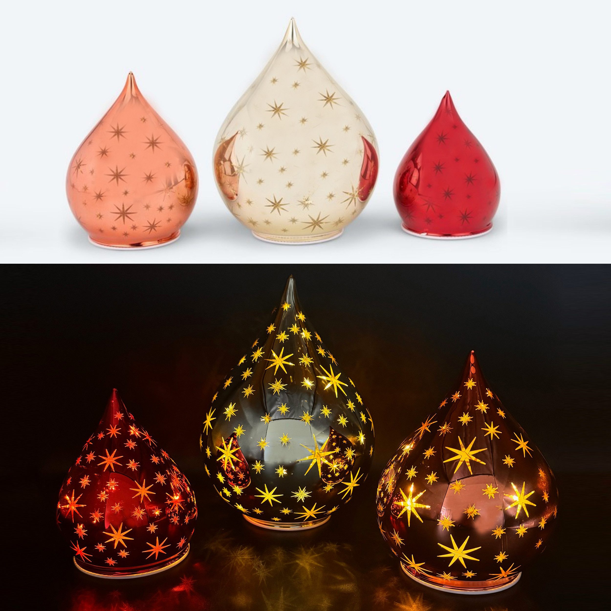 Online-Fuchs LED Dekoobjekt 3er Set Glastropfen günstig online kaufen