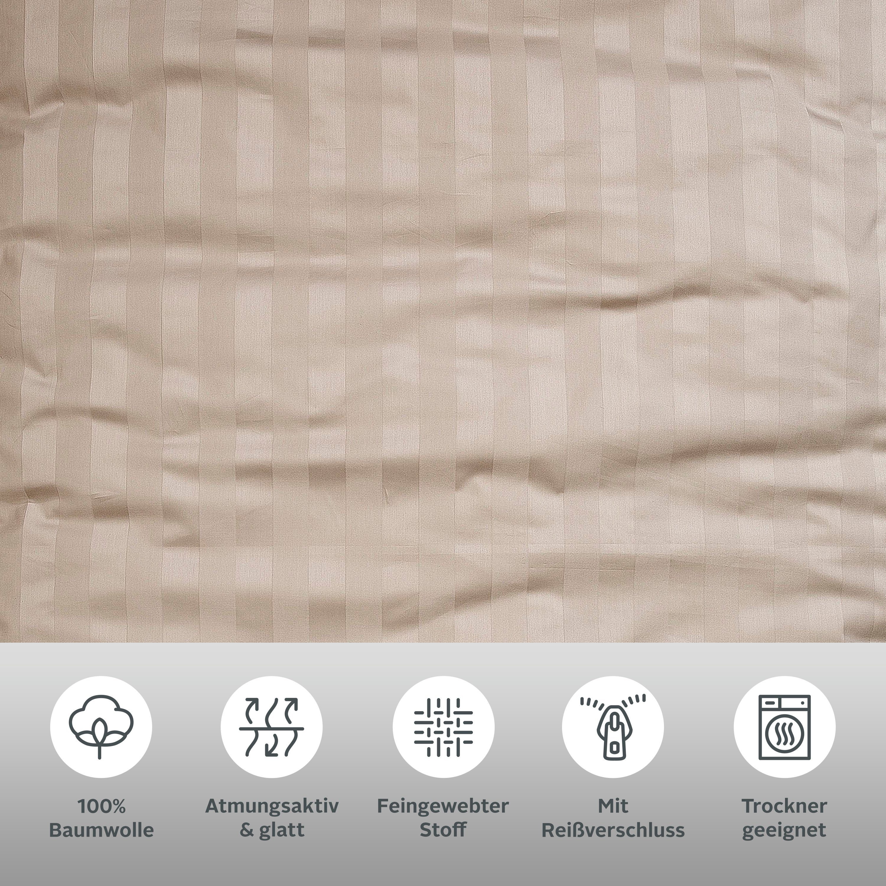 Bettwäsche Malia oder Bettwäsche in Satin-Qualität taupe in zeitlose Bettwäsche 155x220 Satin, teilig, Leonique, 2 cm, Gr. 135x200 Baumwolle, aus