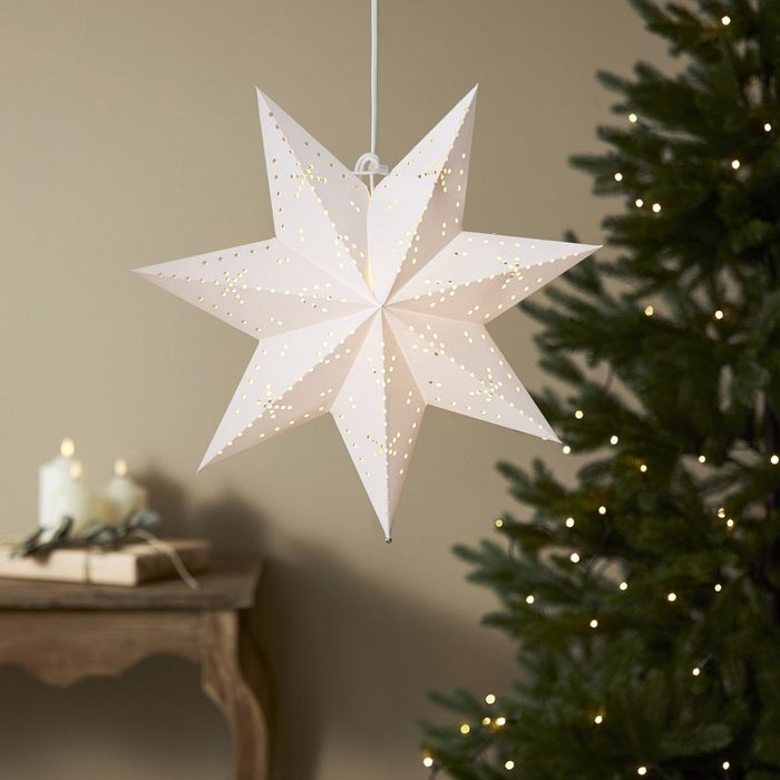 MARELIDA LED Stern Papierstern Classic Leuchtstern Weihnachtsstern Faltstern 45cm mit Kabel weiß