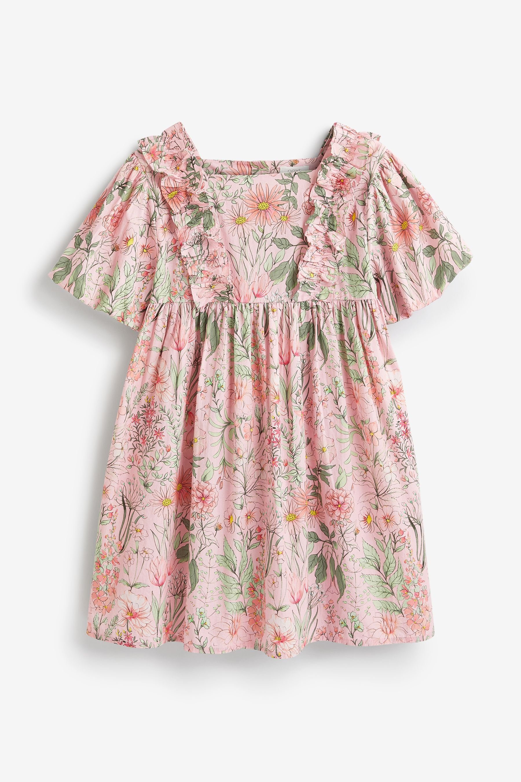 Next Sommerkleid Gemustertes Kleid mit Puffärmeln (1-tlg) Pink Floral