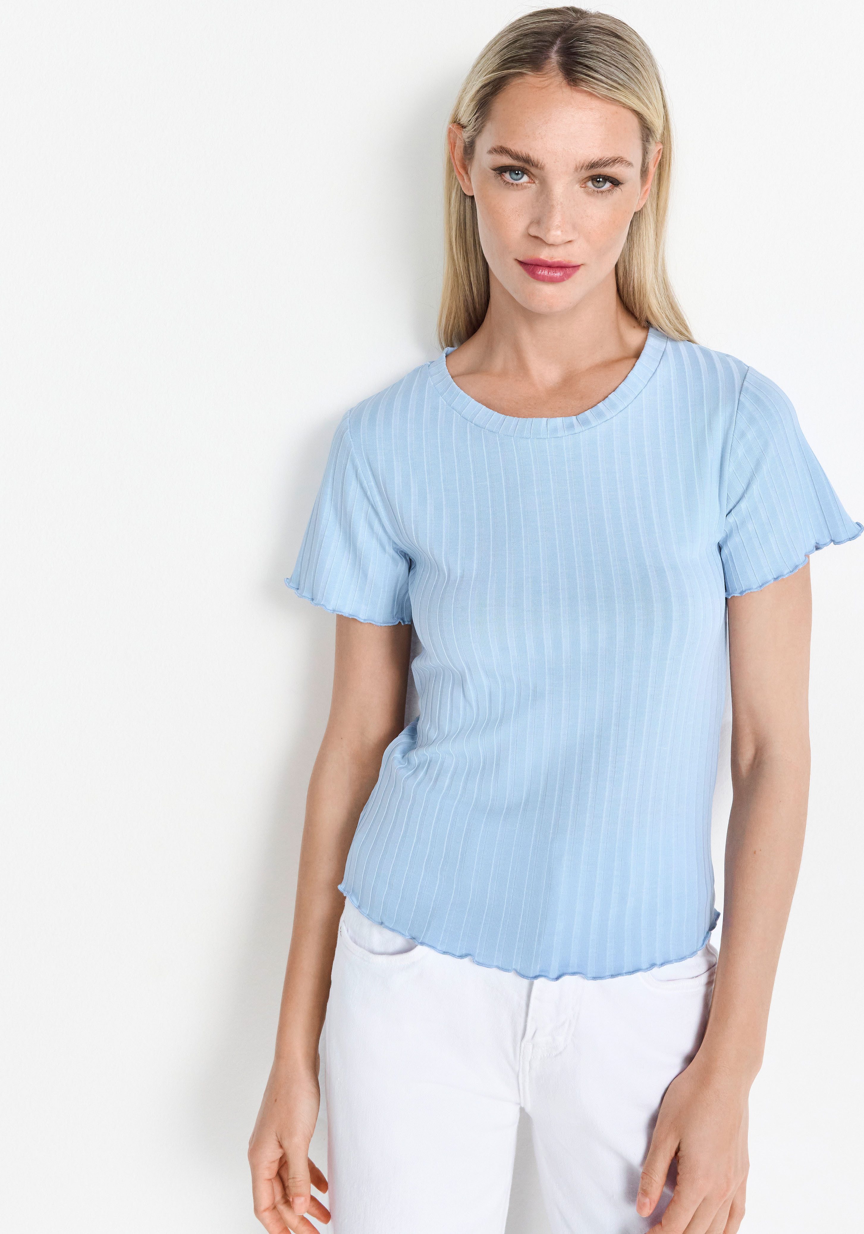 RICHROYAL Kurzarmshirt Mit gewelltem Saum an Rumpf und Ärmeln günstig online kaufen