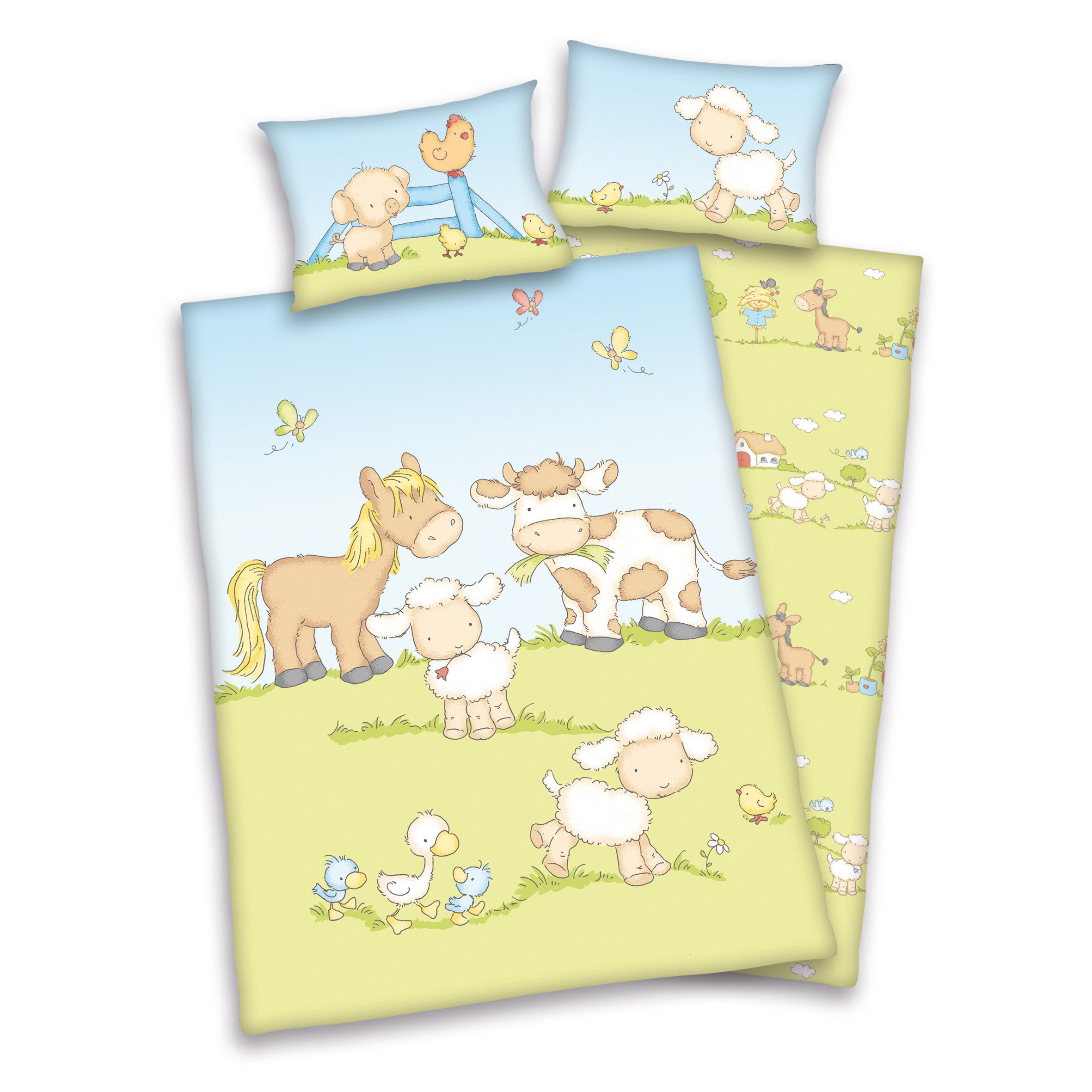 Herding Young Collection Babybettwäsche Bauernhoftiere Bettwäsche mit Knopf günstig online kaufen
