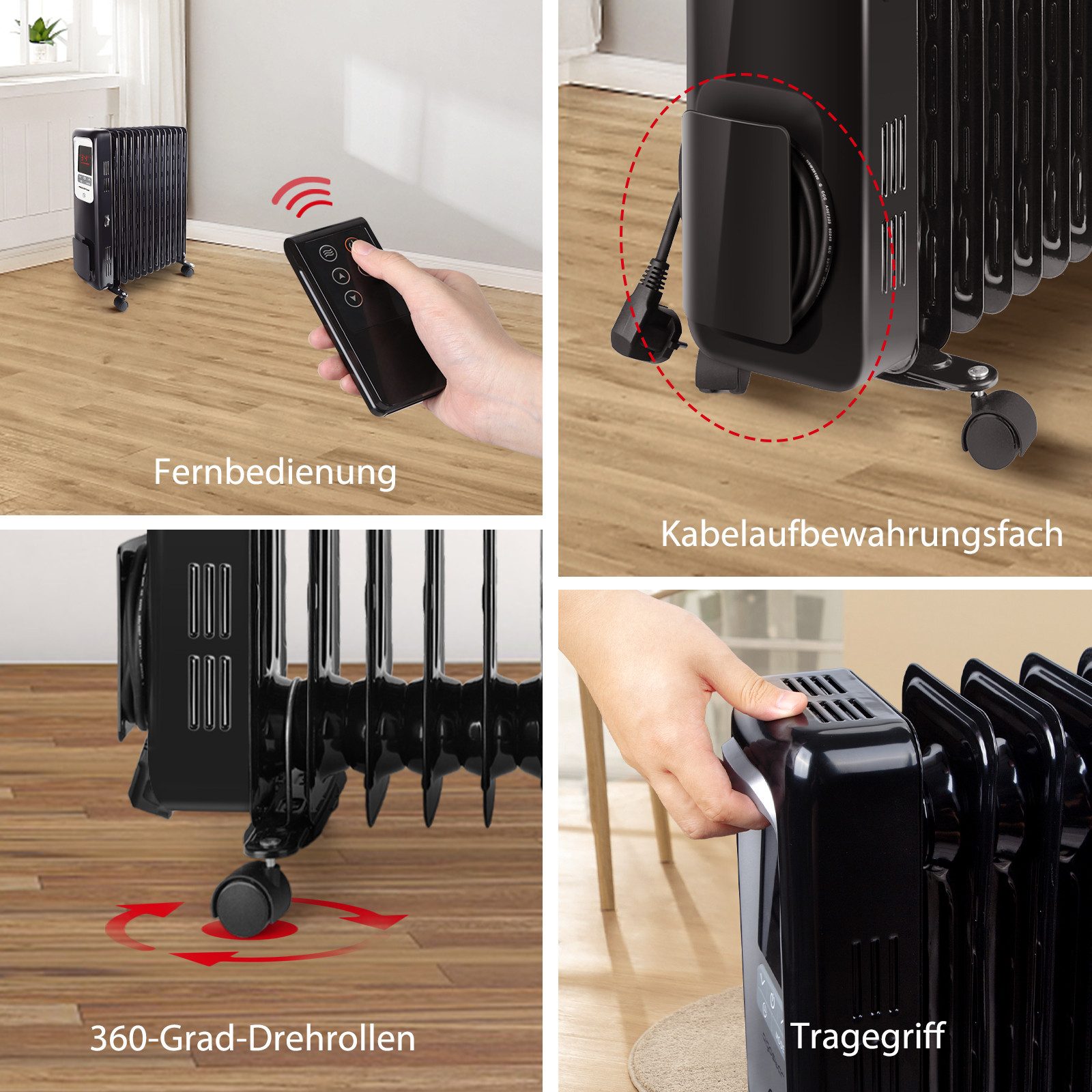 Aigostar Ölradiator 2500W Ölradiator Energiesparender,LCD Elektro Heizkörper mit 13 Rippen, regulierbarer Thermostat – Bild 4 von 5