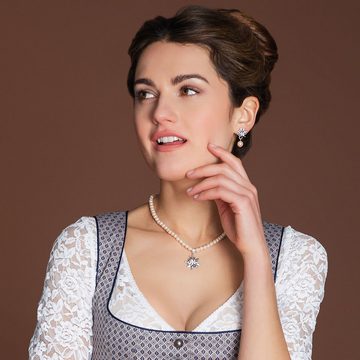 Alpenflüstern Collier Perlen-Trachtenkette Strass-Edelweiß klein (rosa-ros), - Damen-Trachtenschmuck Dirndlkette