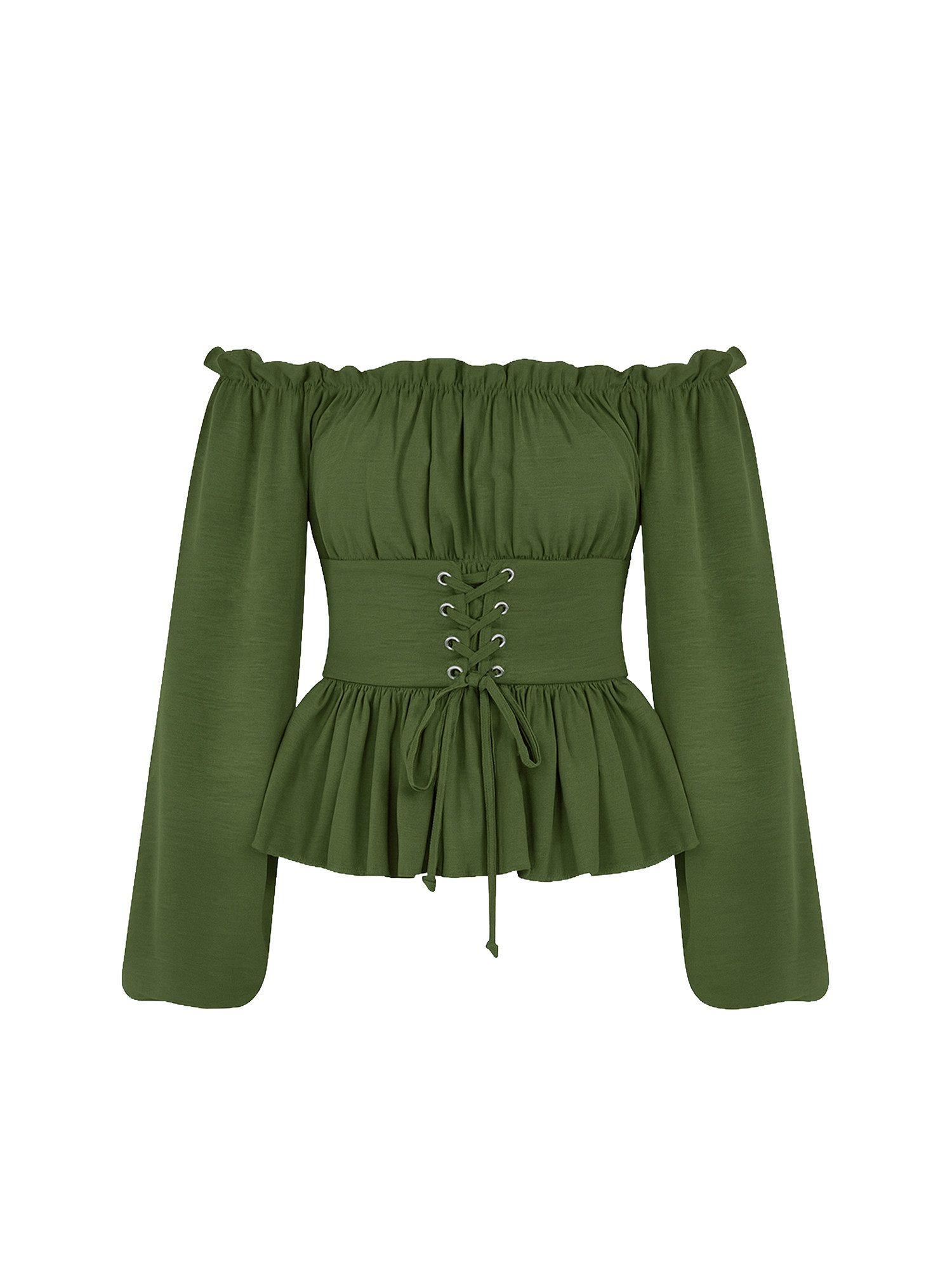 Blusentop – Carmenbluse mit Schnürdetail und Smoktaille