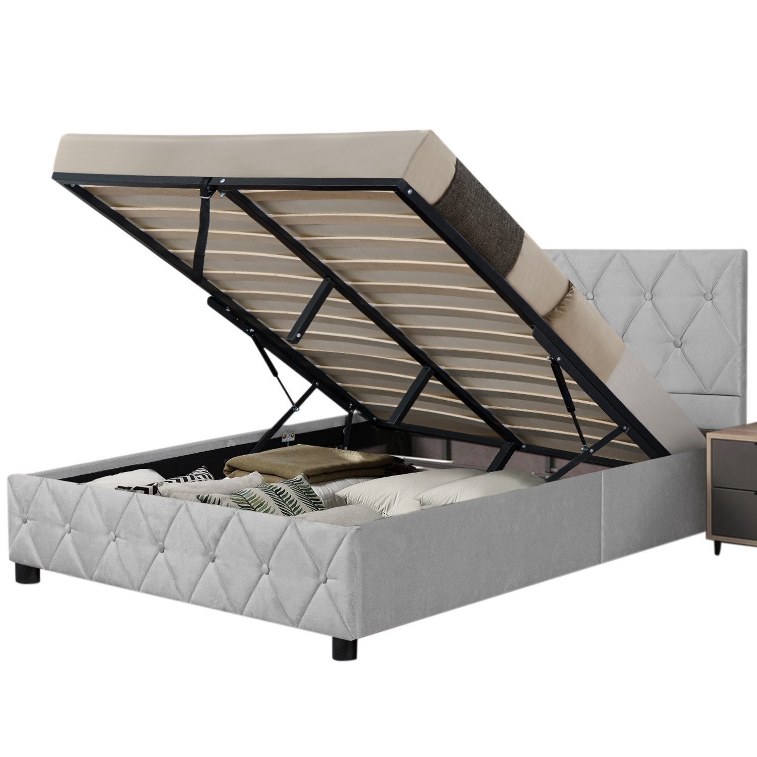OKWISH Polsterbett Stauraumbett Funktionsbett (Strapazierfähig und schmutza günstig online kaufen