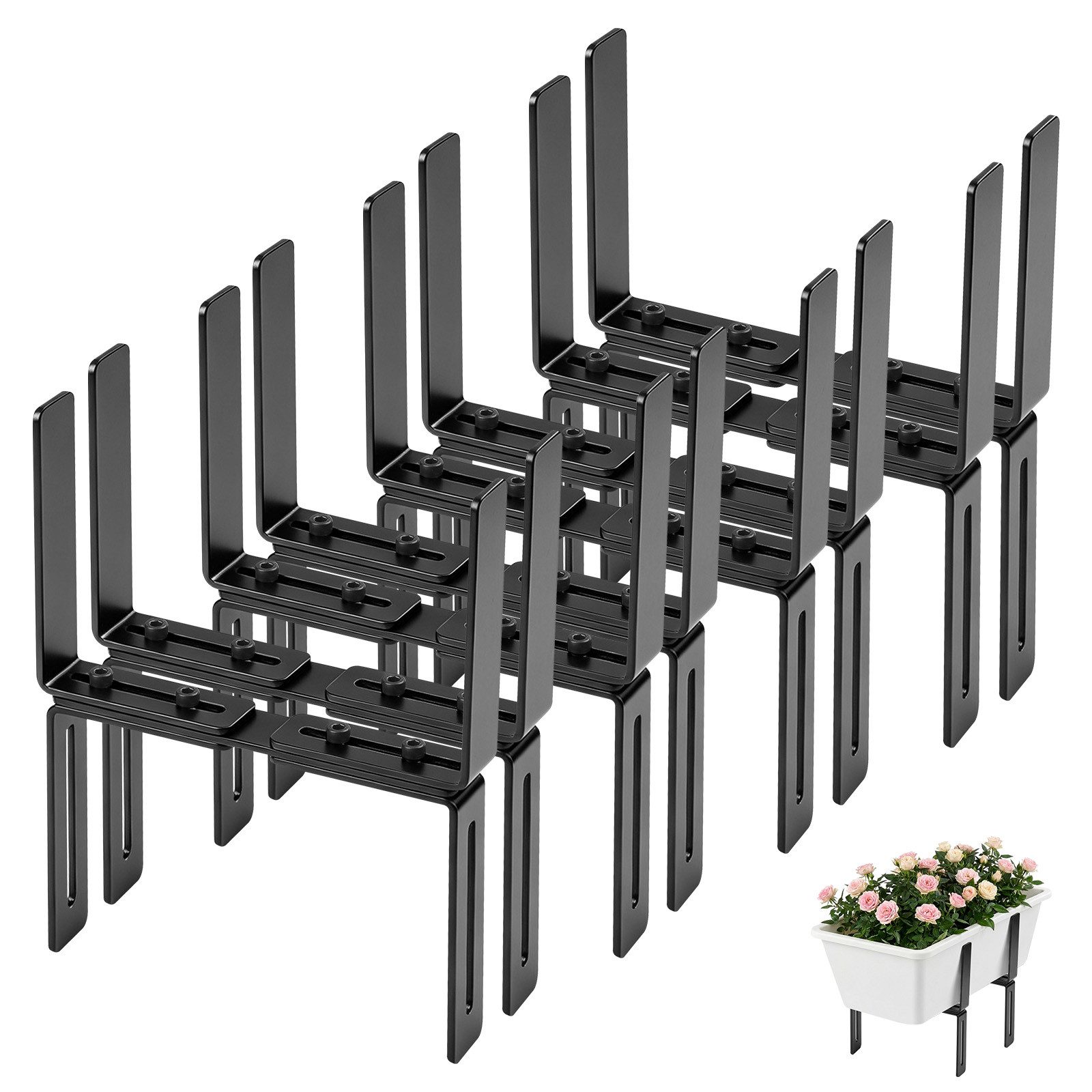 JOYOLEDER Blumenkastenhalter H-Form Blumenkastenhalterung, Balkonkästen Halterungen Ohne Bohren, Passend für Balkongeländer von 1,5–32 cm und, 8-St., Blumenkasten von 15–27 cm, Blumenkasten Halter, für Geländer Blumenkästen