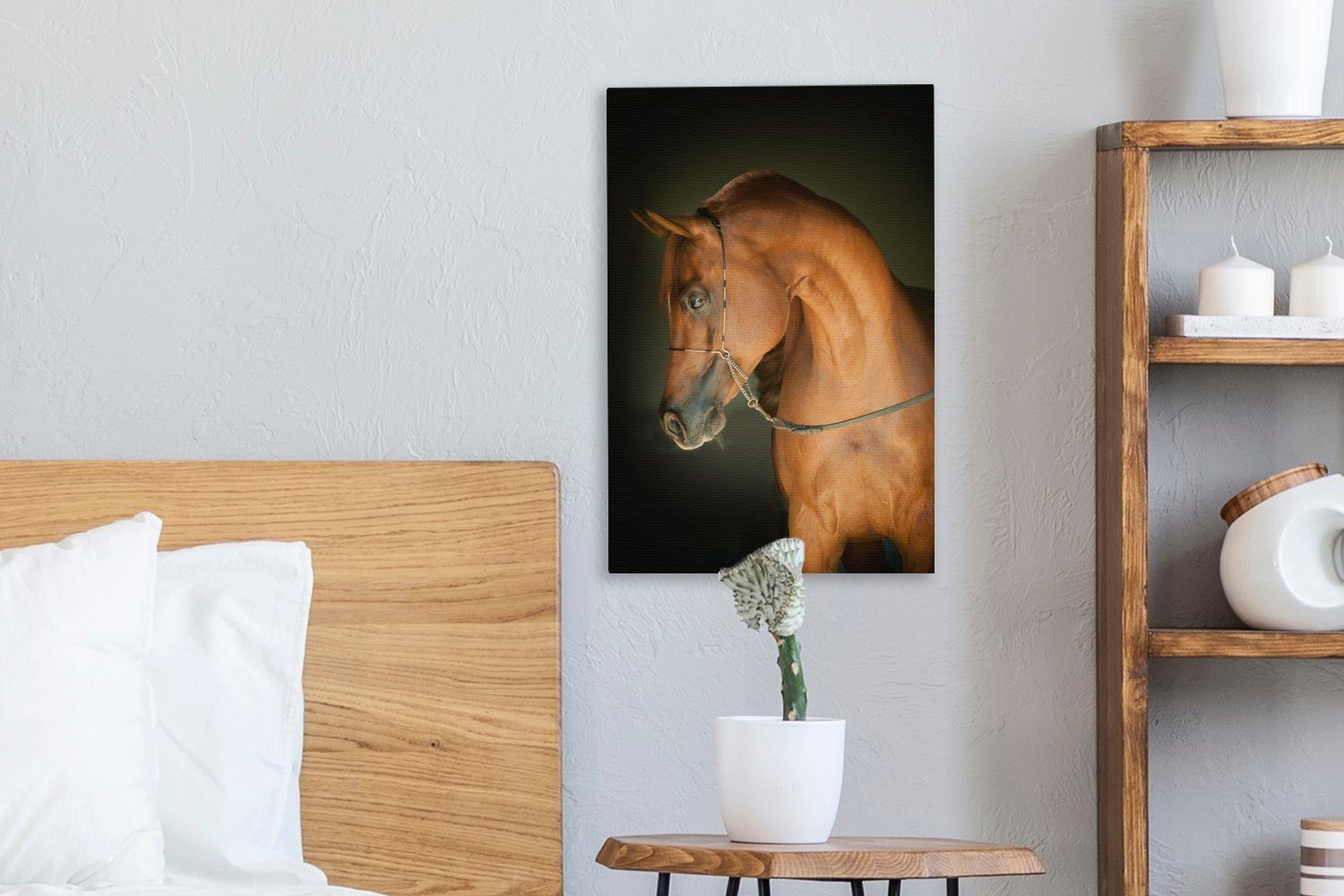 Schwarz, - fertig inkl. Braun - 20x30 Pferd Leinwandbild bespannt cm (1 Zackenaufhänger, Leinwandbild St), Gemälde, OneMillionCanvasses®