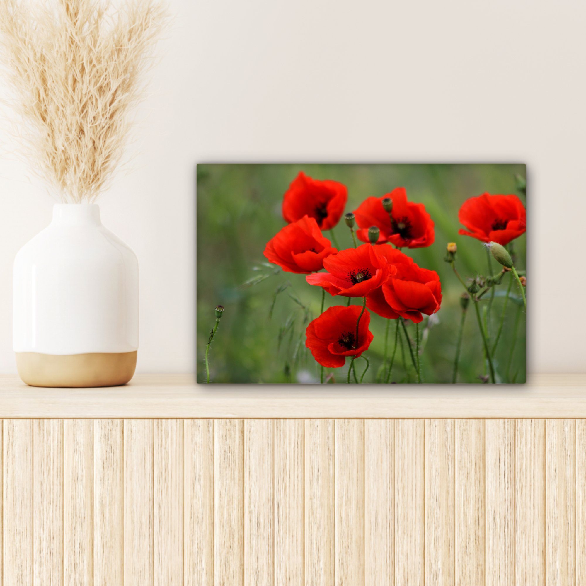 OneMillionCanvasses® Leinwandbild Blumen - Wanddeko, Wandbild Mohn St), (1 - cm Aufhängefertig, Leinwandbilder, Rot, 30x20