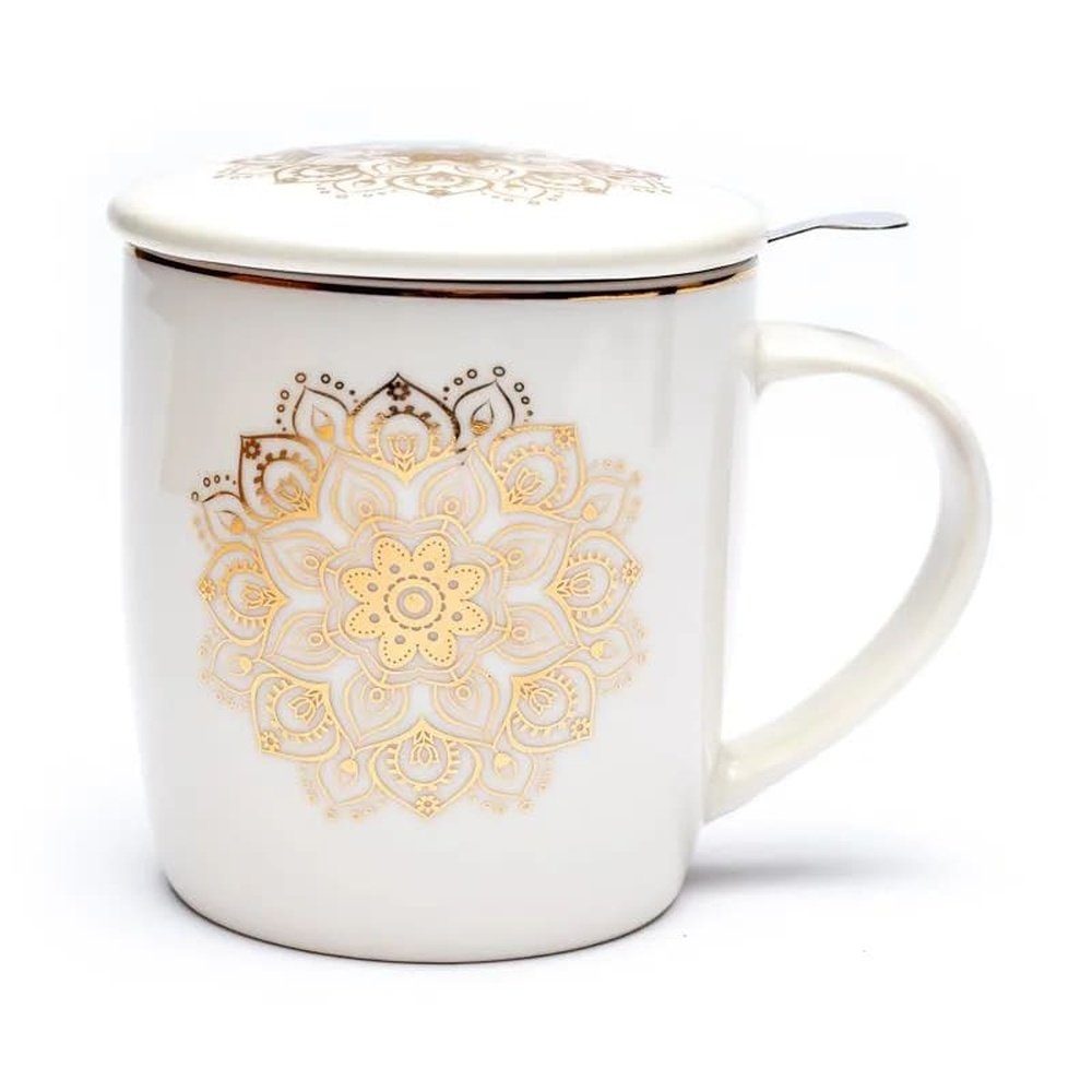 yogabox Tasse Set Teetasse Mandala weiß / gold, Bone China-Porzellan