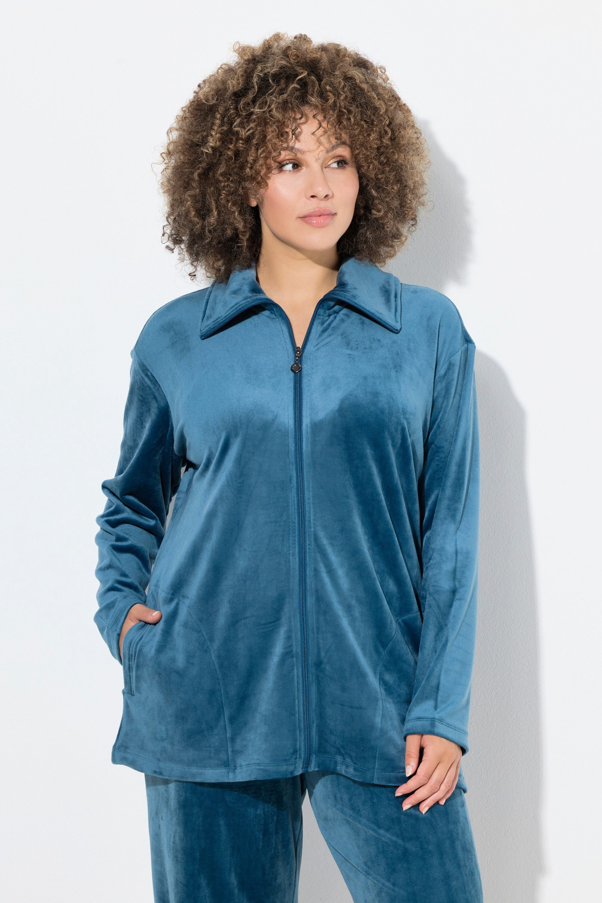 Ulla Popken Sweatjacke Homewear-Jacke Nicki Stehkragen kuschelweich günstig online kaufen