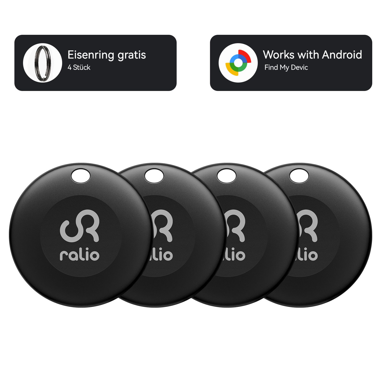 Ralio Bluetooth Tracker Android, kompatibel mit Google Find My Device GPS-Tracker (Smart Tag ohne Abo, für Schlüssel, Geldbörse, Tasche, Rucksack,Fahrrad)