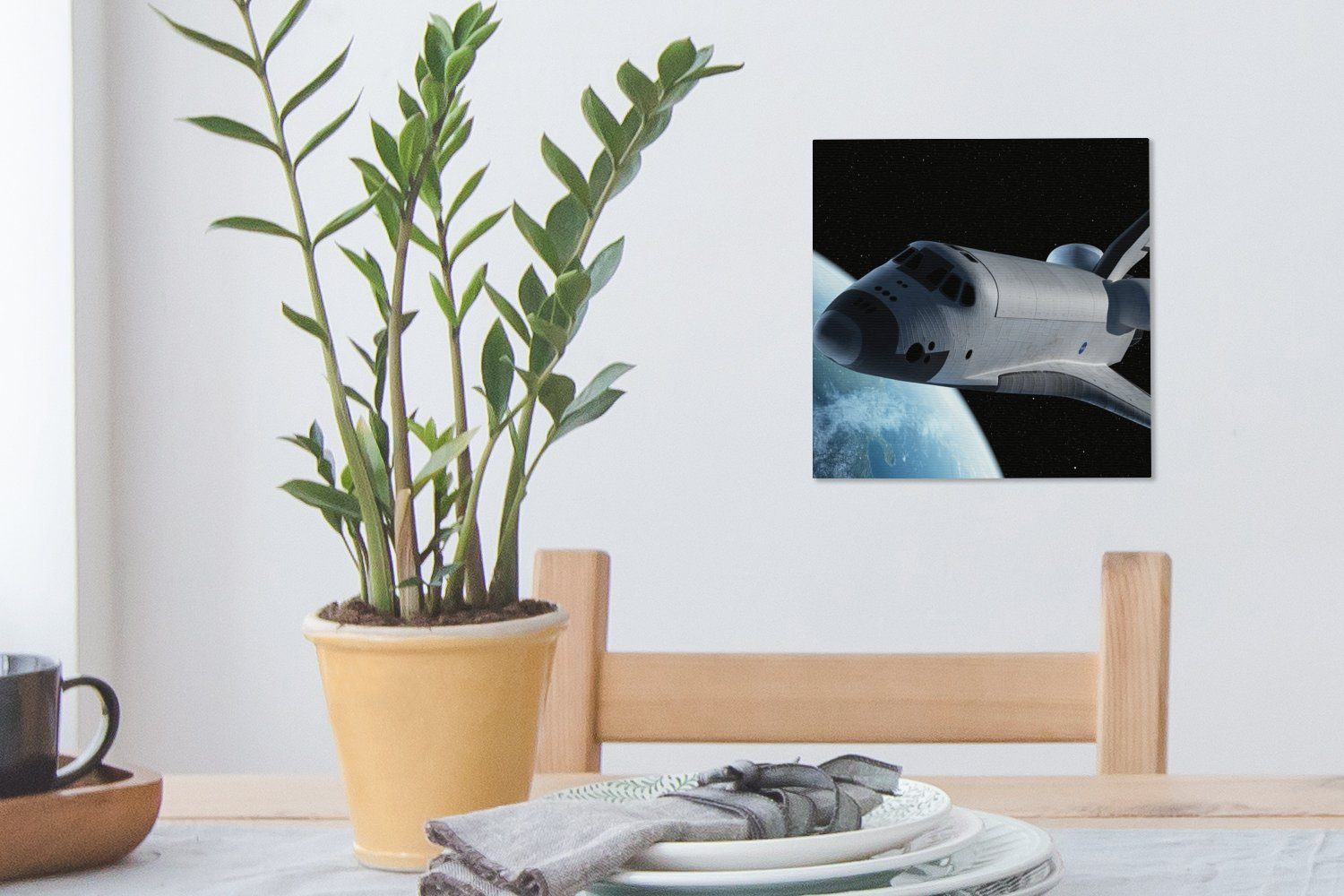 St), Leinwandbild Leinwand OneMillionCanvasses® Bilder (1 Schlafzimmer der über für Wohnzimmer Space Erde, Shuttle