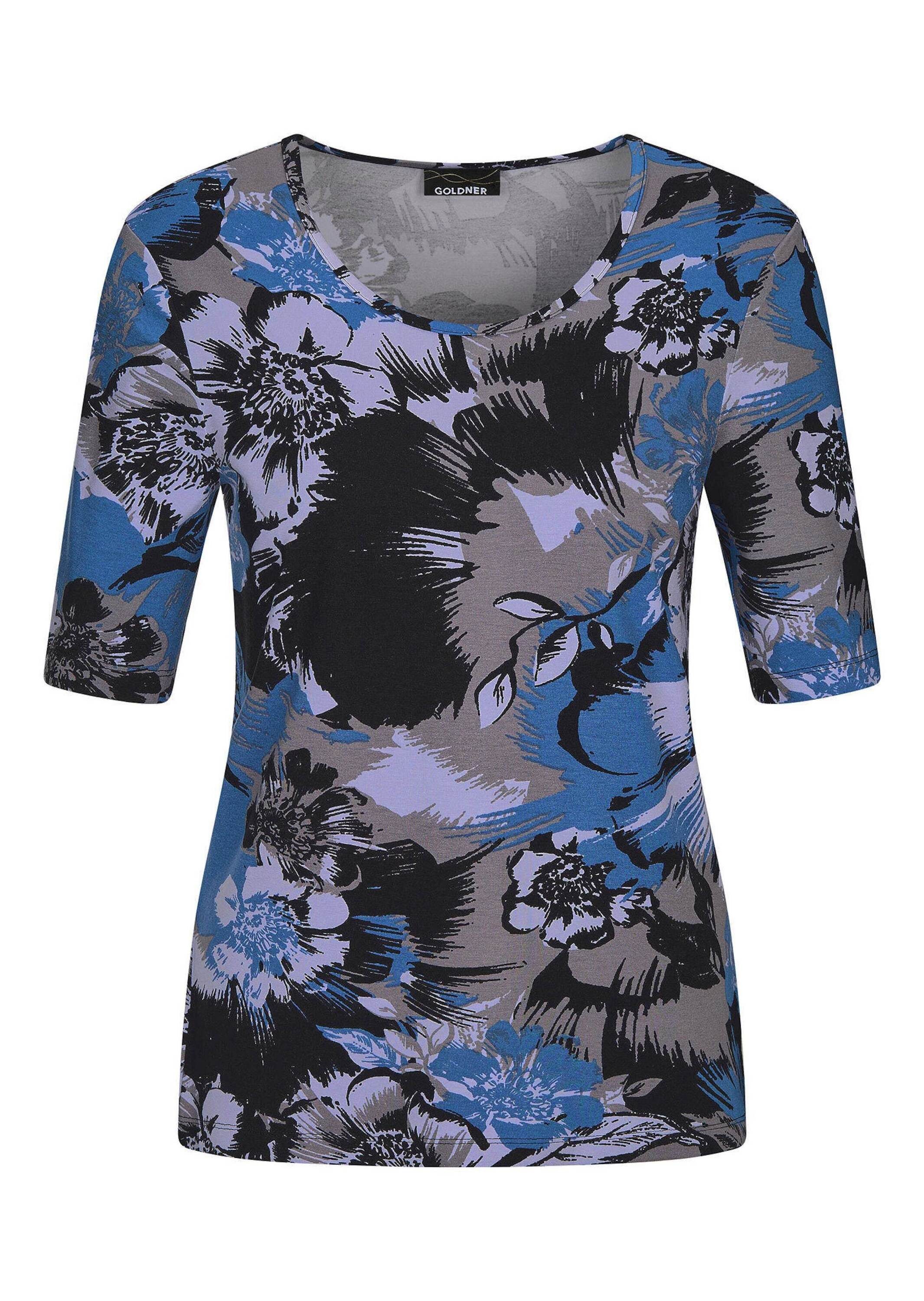 T-Shirt Kurzgröße: Florales Viskose-Shirt Halbarm