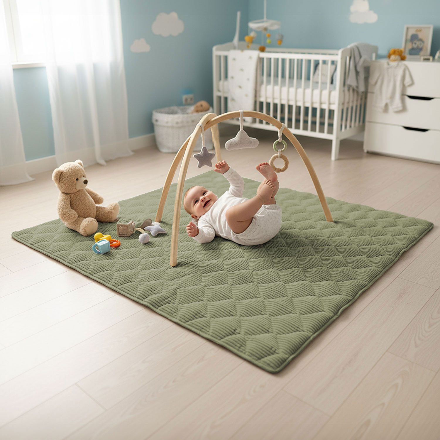 Krabbeldecke Soft-Cord wasserabweisende Sanosoft Babydecke Khaki günstig online kaufen