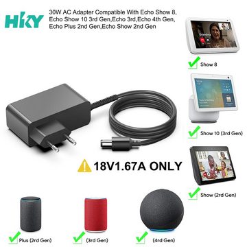 HKY 30W Ladekabel für Display Alexa PA-K3V1N9 AcBel WAH026-F90GW 026-F90G Notebook-Netzteil (Amazon Echo (3rd Gen) Plus (2nd Gen) Echo Show 8 HD Echo Show 8/10)
