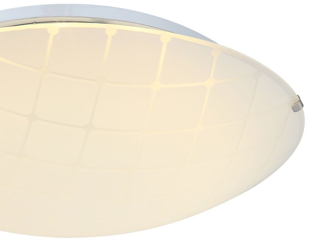 LED-Leuchtmittel fest LED Wohn Glas Deckenleuchte, Zimmer Beleuchtung Chrom Leuchte LED verbaut, Globo Warmweiß, Spot Decken