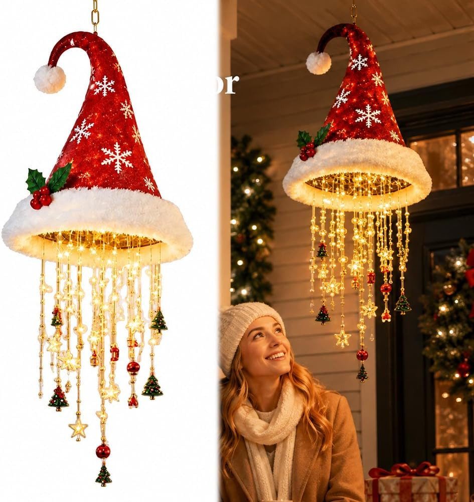 FELIXLEO LED Kugelleuchte Beleuchteter Weihnachtsmannhut Hängeleuchte, LED
