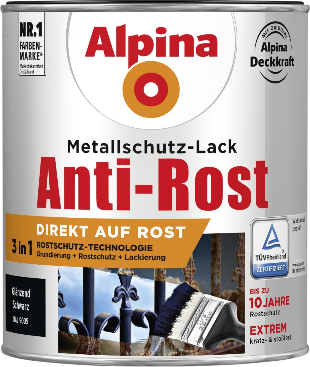 Alpina Metallschutzlack Alpina Metallschutz-Lack Anti-Rost 750 ml schwarz