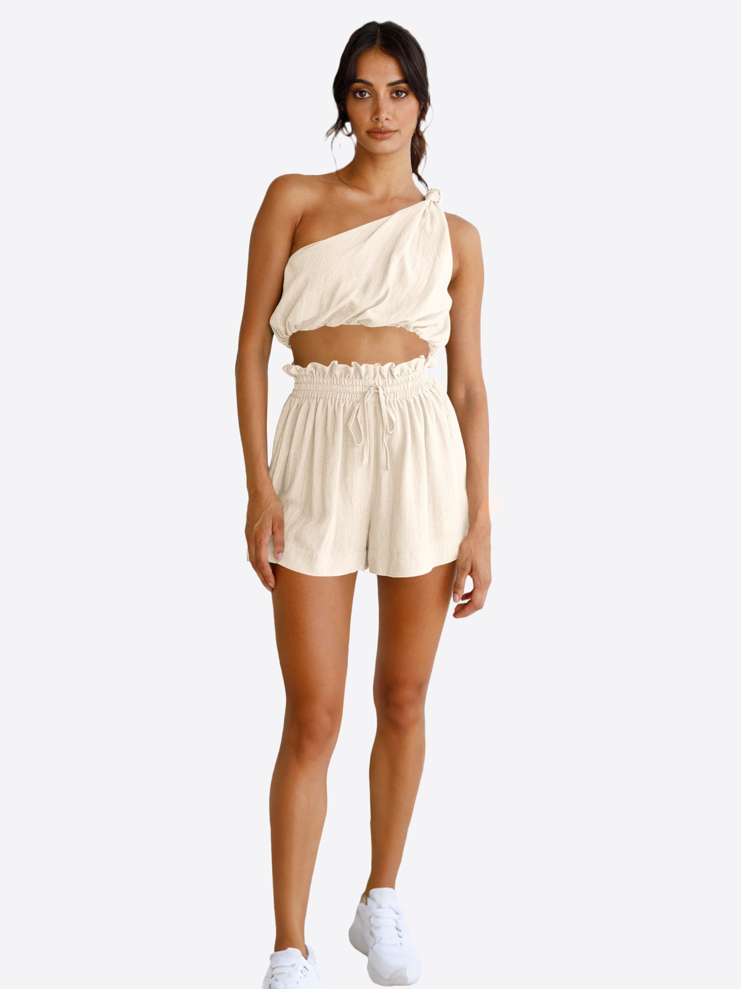 Imily Bela Hausanzug Damen 2-teiliges Sommer Set (Set, 2 tlg., One-Shoulder Crop Top + Shorts) One-Shoulder