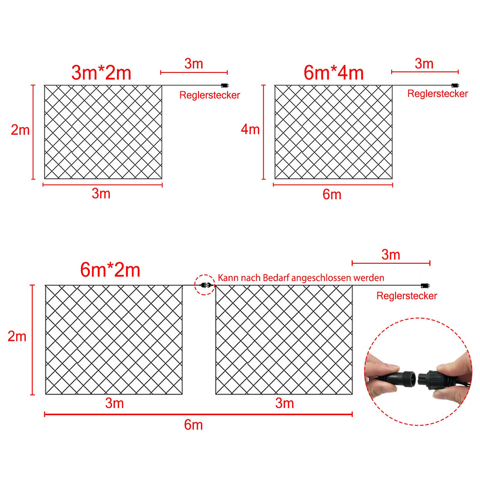 FIVMEN LED-Lichternetz LED-Lichterkette Weihnachtsdeko Weihnachten Netz, 8 Modi, Timer, Memory-Funktion